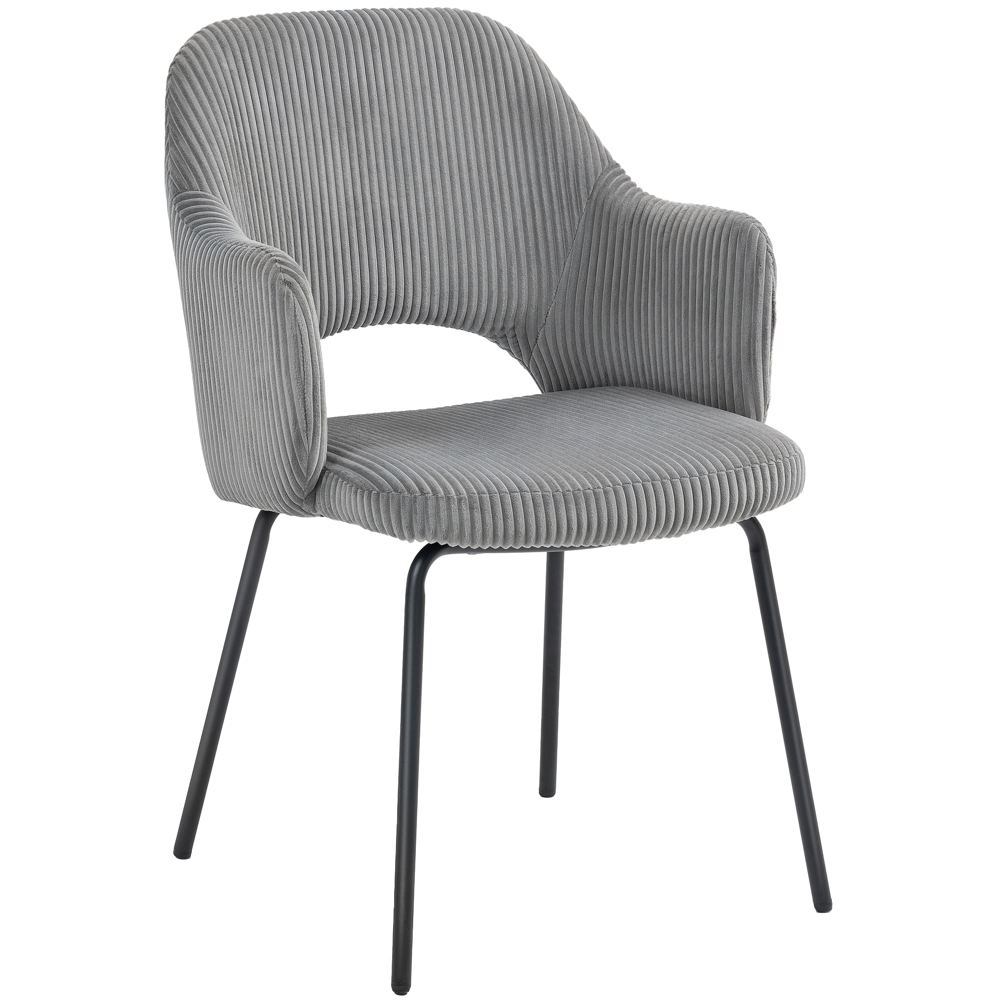 HOMCOM Esszimmerstuhl, Küchenstuhl mit Armlehne, Rückenlehne, gepolsterte Sitzfäche, Stahlbeinen, Essstuhl, Polsterstuhl für Küche, Esszimmer, Wohnzimmer, Grau Aosom