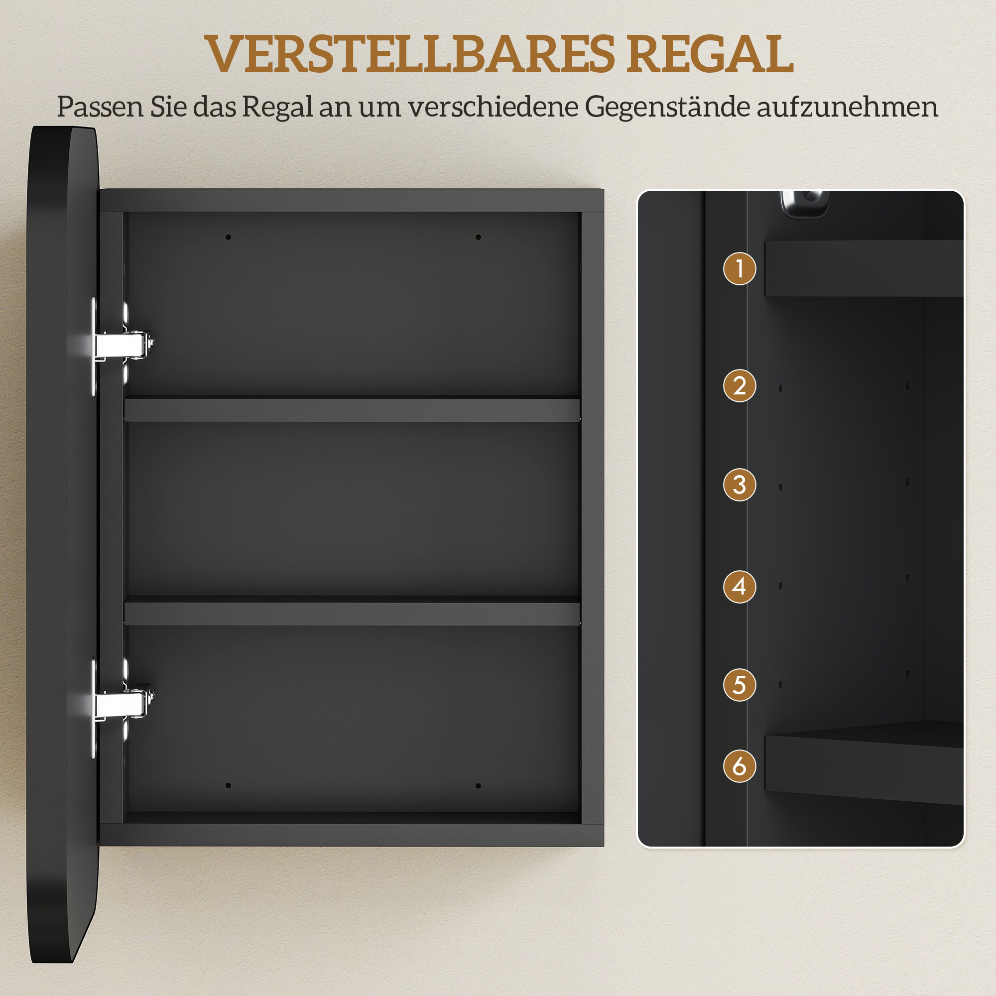 Peegelkapp vannitoale, peegliga vannitoakapp, reguleeritava riiuliga, 40,2 x 10,2 x 50,9 cm, must
