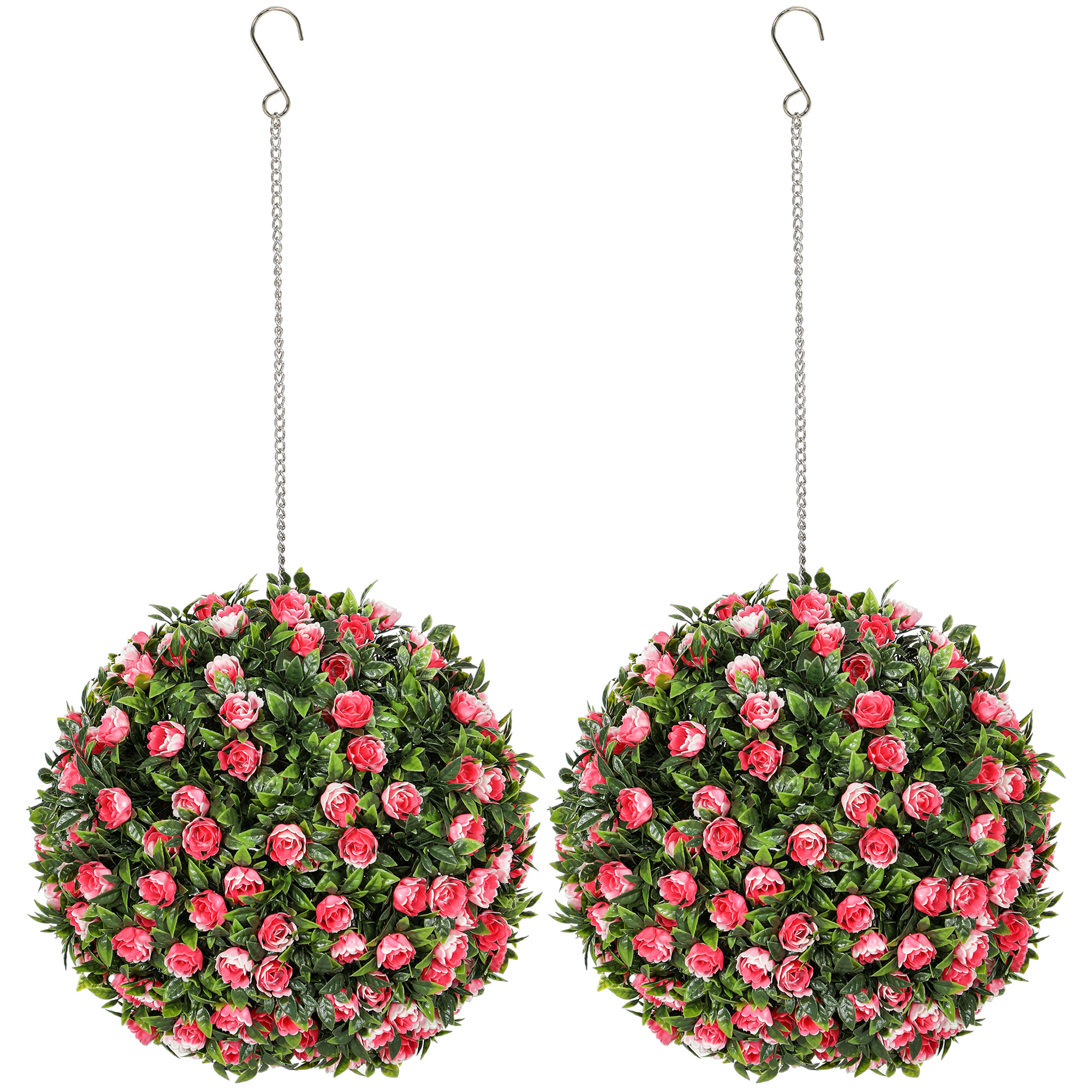 HOMCOM Set of 2 Decorative Artificial Plants, UV-protected Artificial Plant Topiary Rose Balls, Fake Plants for Home Indoor outdoor Decor, 28cm, Pink HOMCOM Set of 2 Decorative Artificial Plants, UV-protected Artificial Plant Topiary Rose Balls, Fake Plants for Home Indoor outdoor Decor, 28cm, Pink