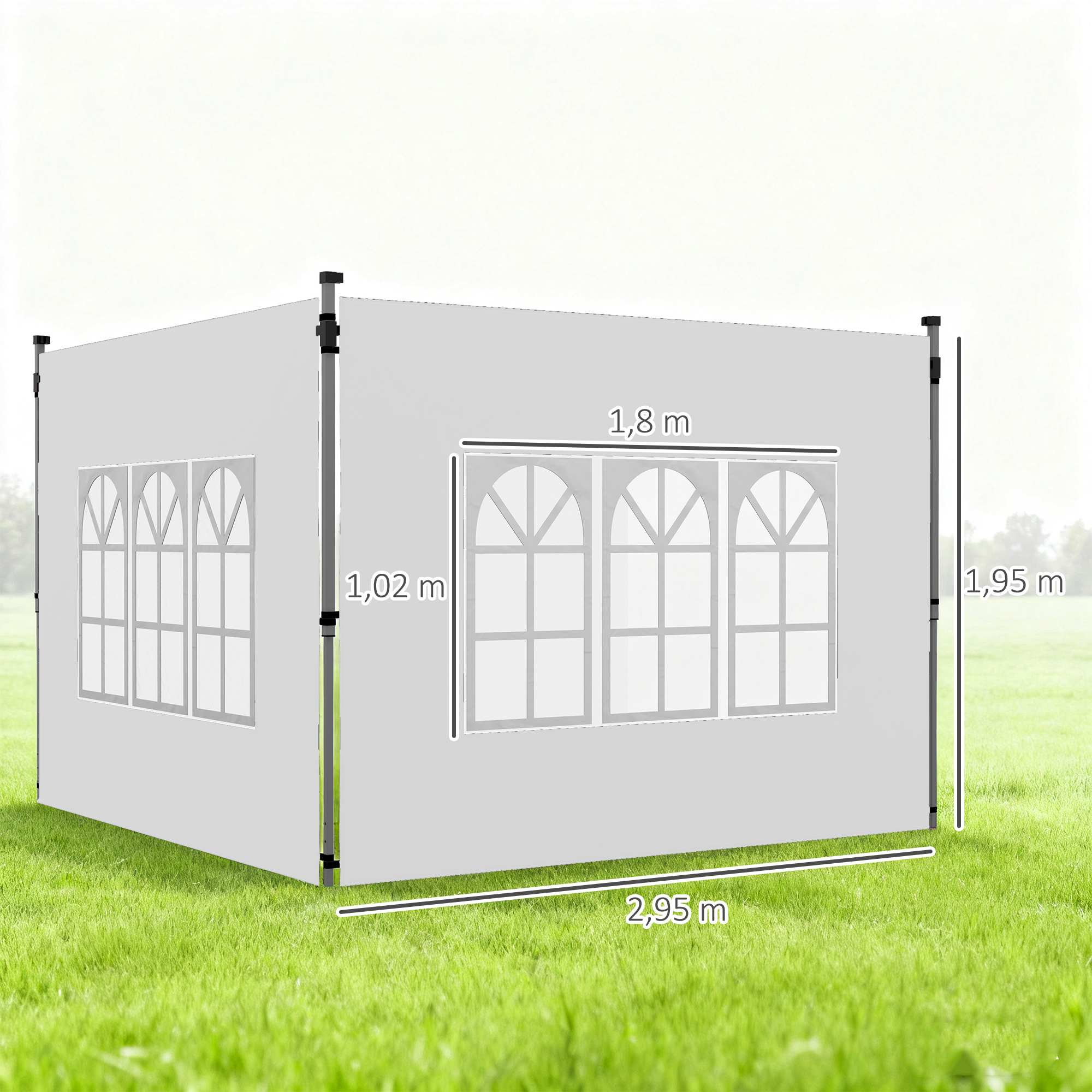 2 külgpaneeli komplekt 3x3/3x4 m paviljonile, aknaga külgsein, veekindel, valge