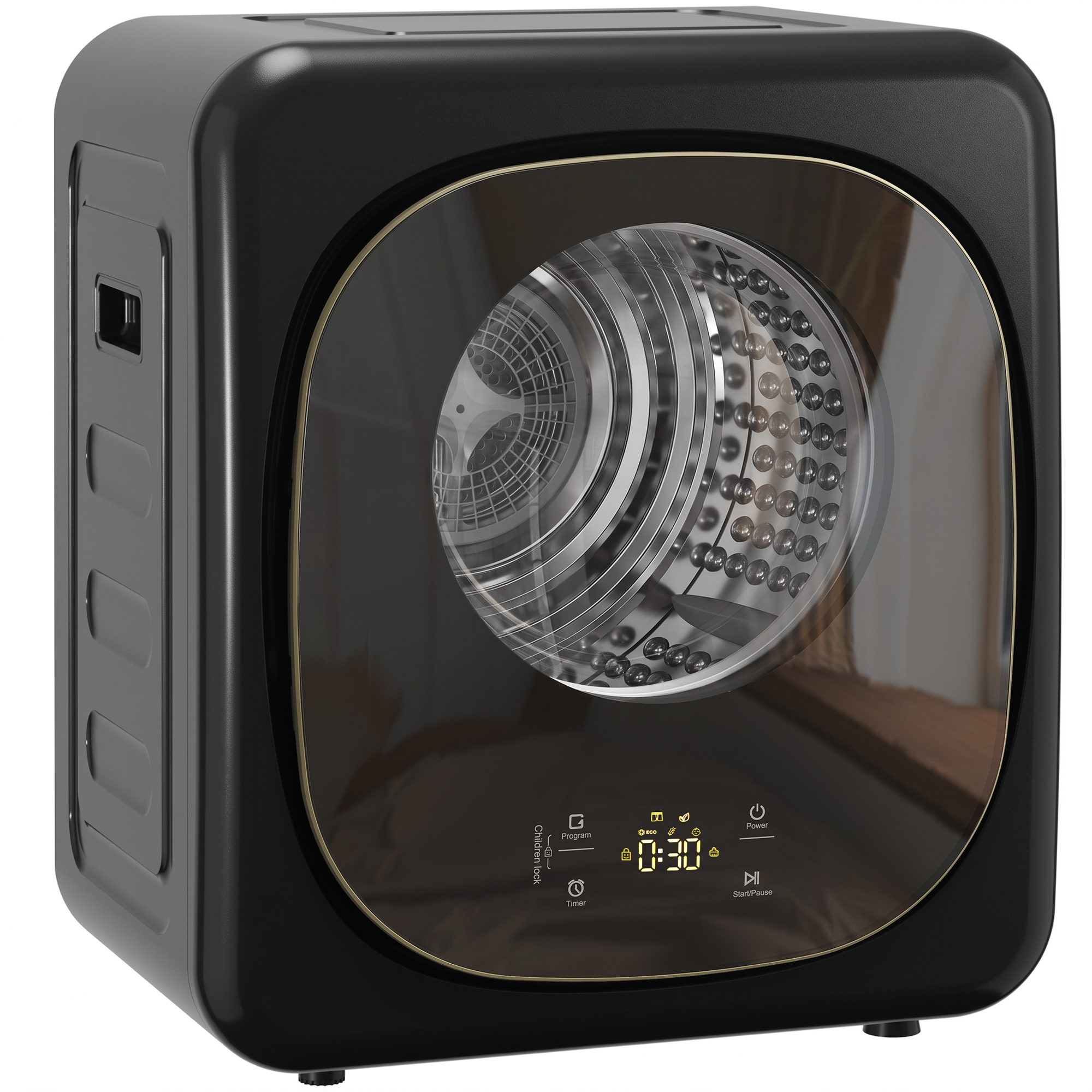HOMCOM 4-kg Ablufttrockner, 800W Kompakter freistehender Fronttrockner mit 5 Trocknungsmodi, Smart-Sensor, Timer und Edelstahltrommel, Wandmontierbare tragbare kleine Wäschetrocknermaschine, Schwarz Aosom