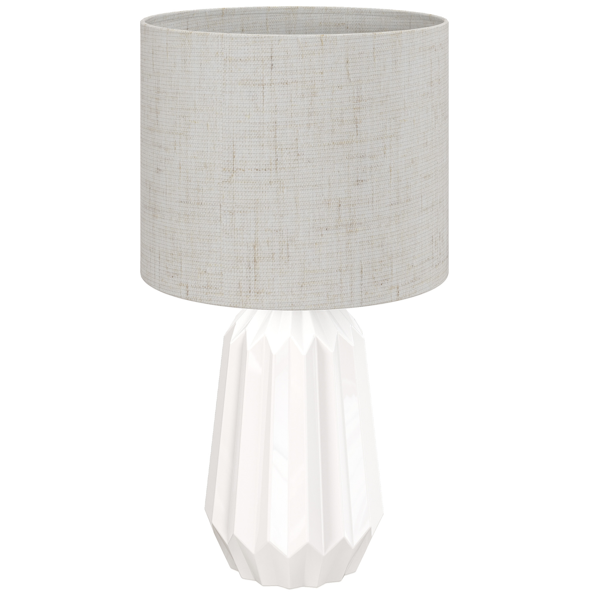 Lampe de Table avec Base en Céramique et Abat-Jour en Lin, Lampe de Chevet avec Interrupteur, Culot E27, Blanc et Beige