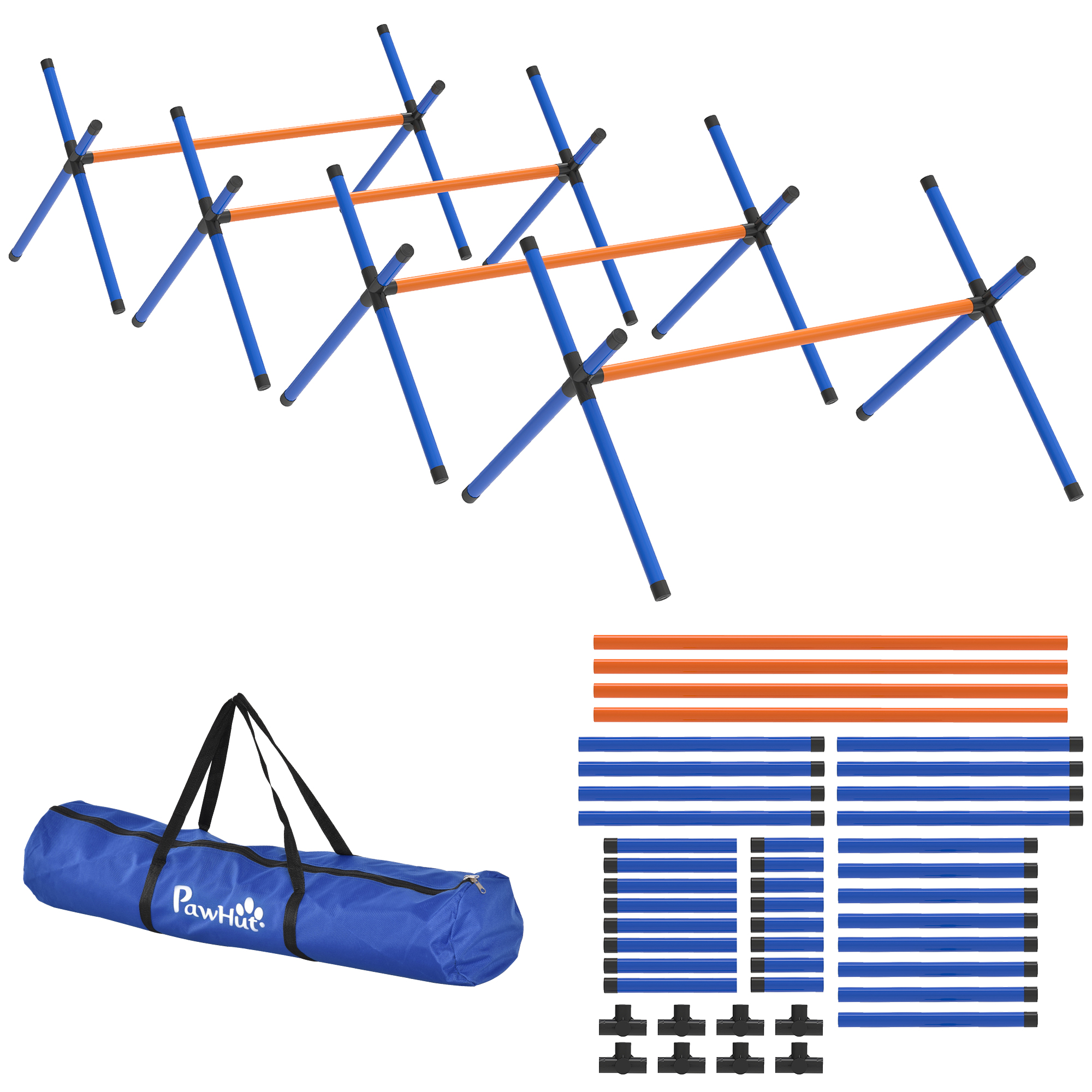 PawHut Agility Set Hunde, 4-teiliges Agility Ausrüstung mit höhenverstellbaren Hürden, Tragetasche Höhenverstellbar Trainingsset für Hundetraining, für kleine Hunde Aosom