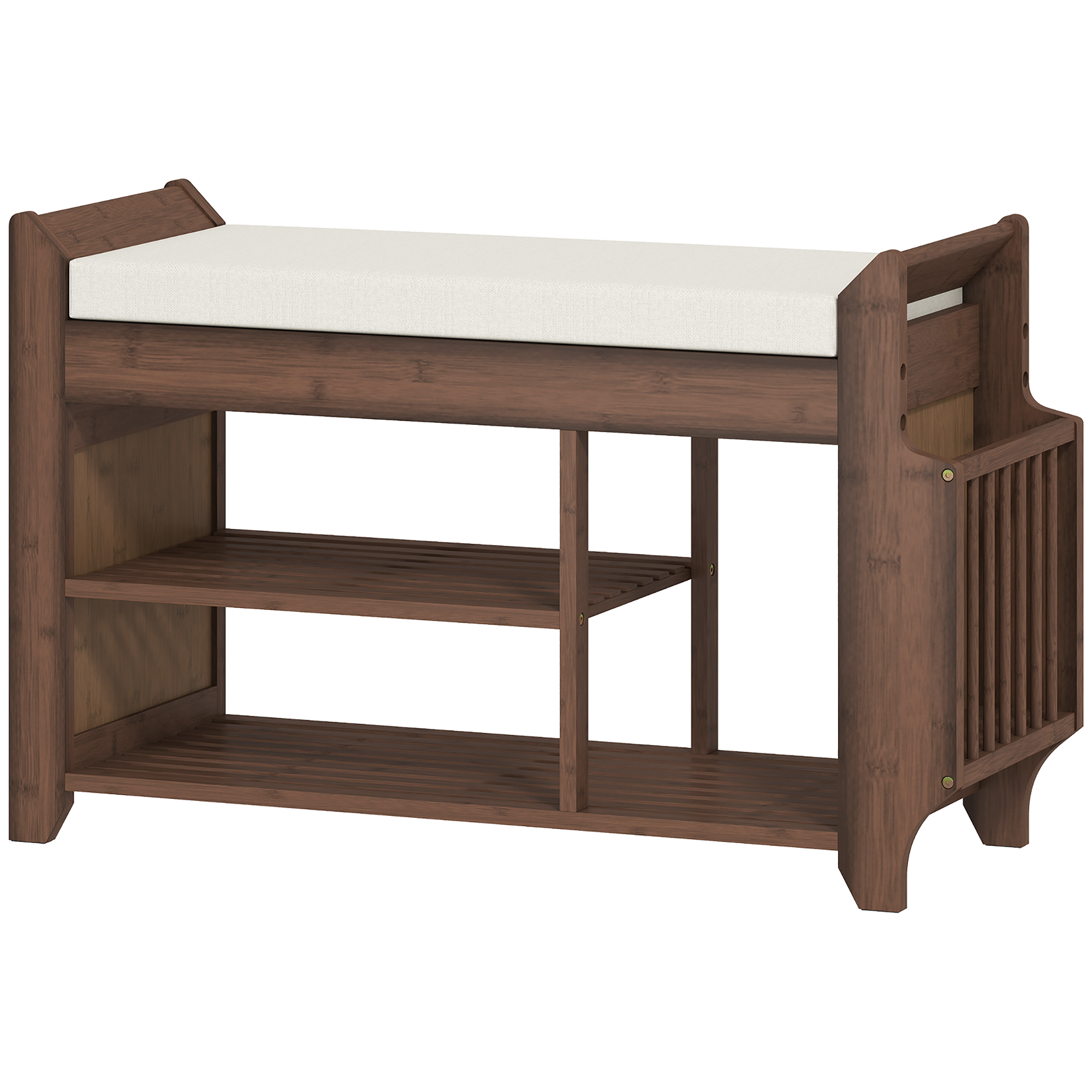 HOMCOM Shoe Bench 2-Tier Boot Section Entryway Storage Bench Cushioned Seat 80 x 30 x 50 cm Dark Brown and Cream HOMCOM Shoe Bench 2-Tier Boot Section Entryway Storage Bench Cushioned Seat 80 x 30 x 50 cm Dark Brown and Cream