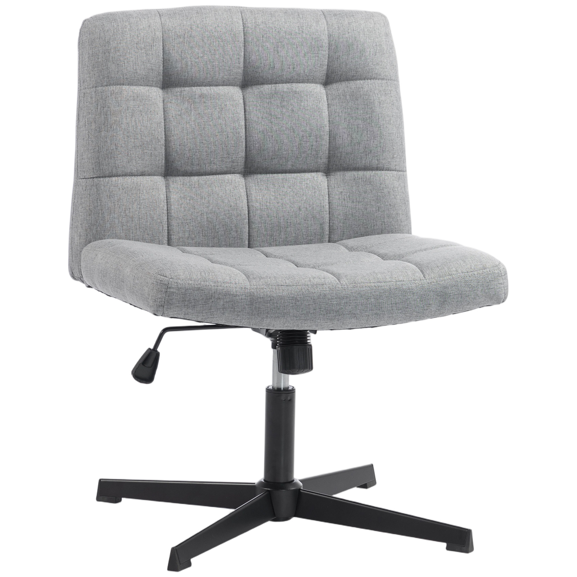 HOMCOM Armless Office Chair, Cross Legged Linen Computer Desk Vanity Chair with Wide Seat, Rocking Function, Grey