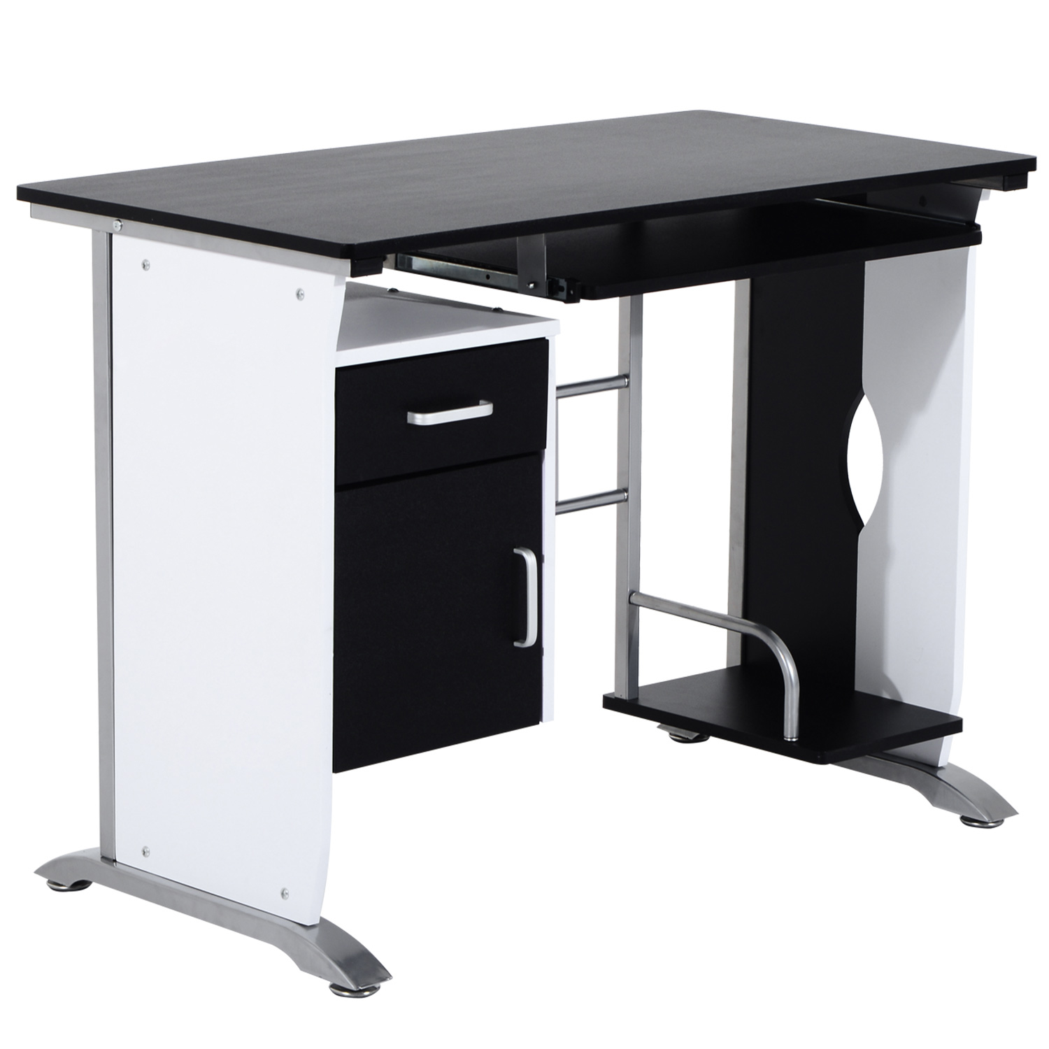 HOMCOM Computertisch Winkelschreibtisch 100x52x75 cm mit Schubladen, Anti-Rutsch, Metall & MDF in Weiß, Schwarz & Silber, ideal für Büro & Home Office   Aosom.de