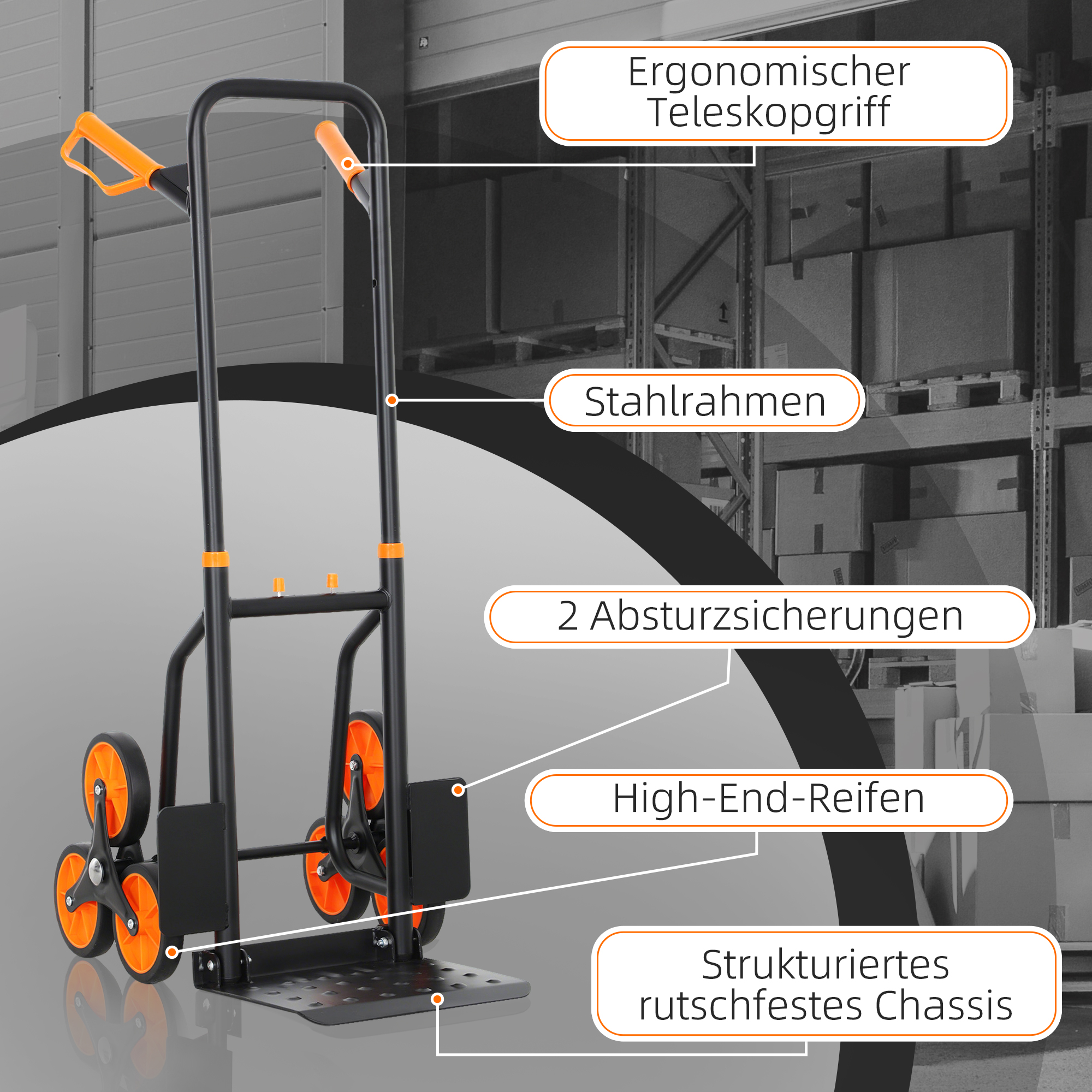 Trepironimiskäru, kokkupandav transpordikäru terasraamiga, max. 120 kg
