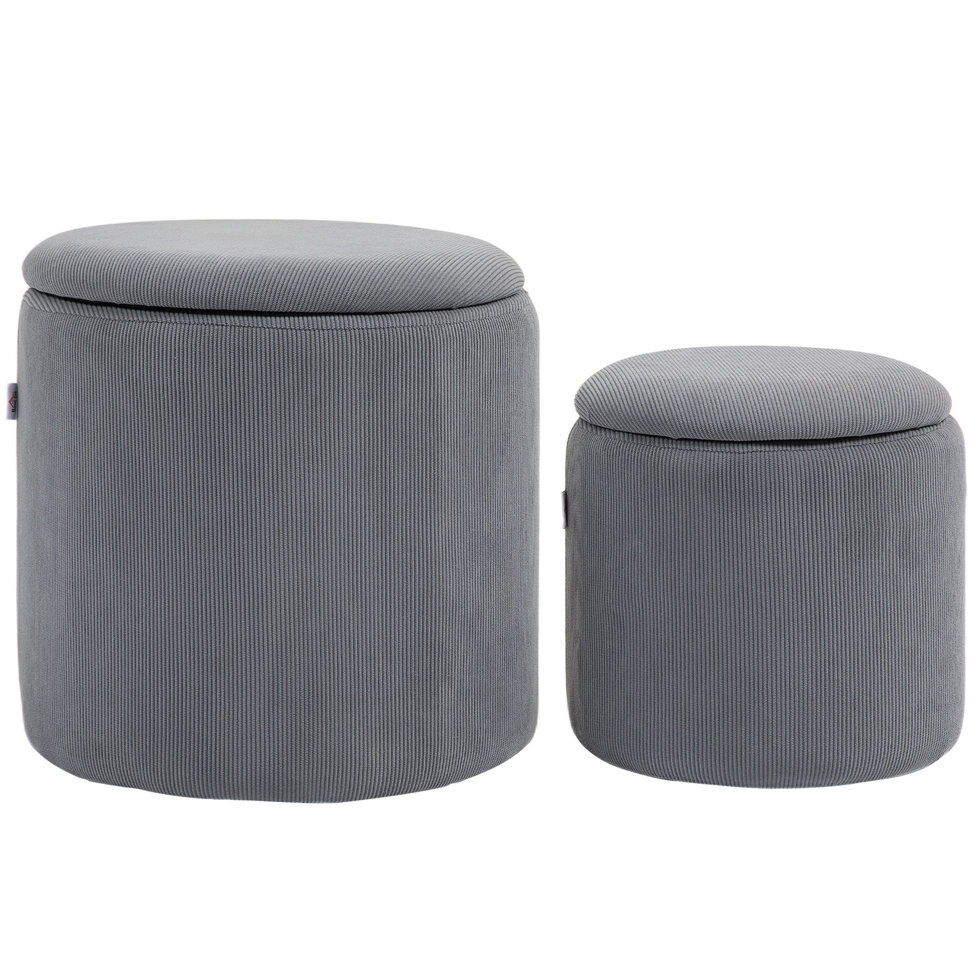 HOMCOM Set of Two Corduroy Storage Ottomans - Grey | Aosom Ireland