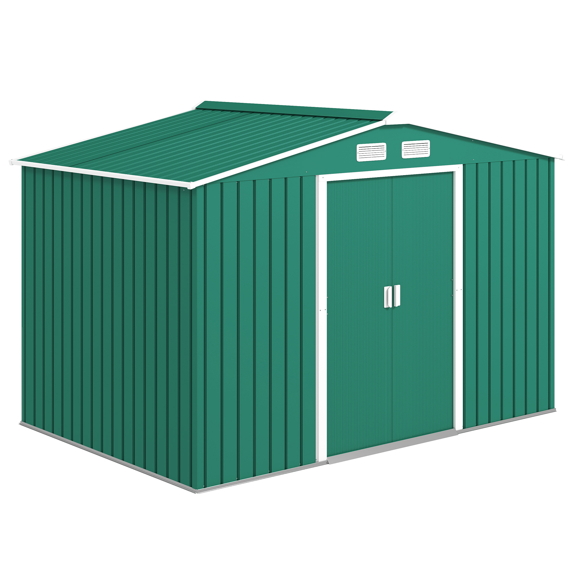 Outsunny Cobertizo Exterior Grande 277x195x192 cm de Acero Galvanizado con 2 Puertas Corredizas y Base Refuerzo Verde Oscuro | Aosom España