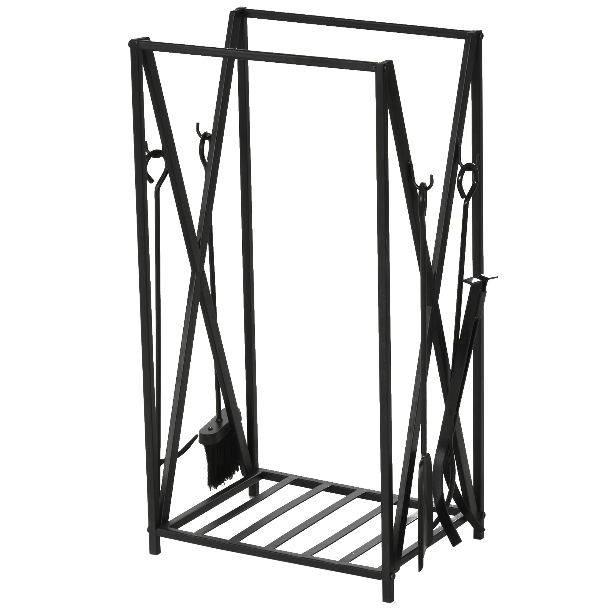 HOMCOM Serviteur de cheminée - Porte bûches - Range bûches Multi Accessoires étagère 46L x 30l x 76H cm Acier Noir HOMCOM Serviteur de cheminée - Porte bûches - Range bûches Multi Accessoires étagère 46L x 30l x 76H cm Acier Noir