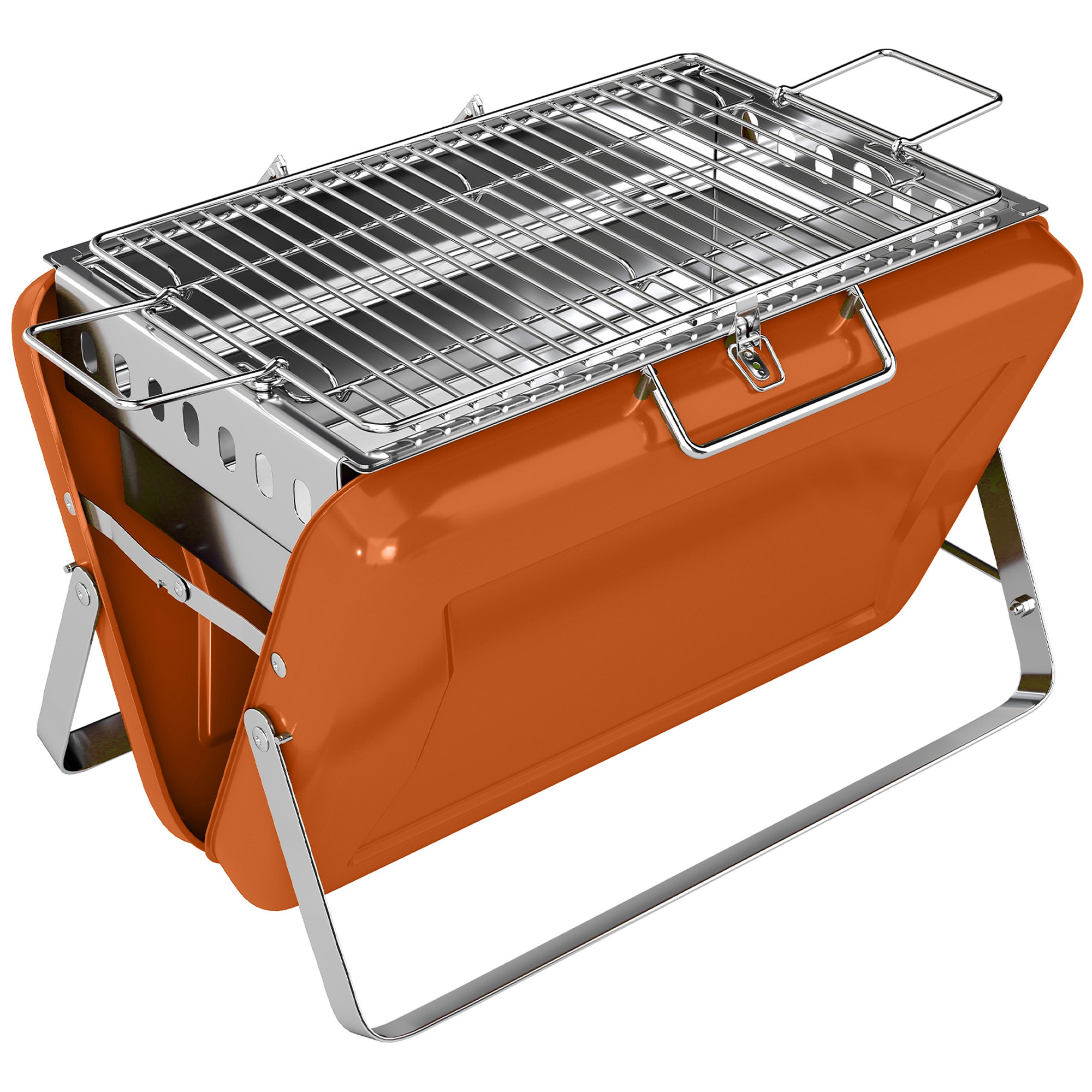 Outsunny Charcoal BBQ Grill Portable Stainless Steel Barbecue with Tilting Grate for Camping Picnic Garden Orange
