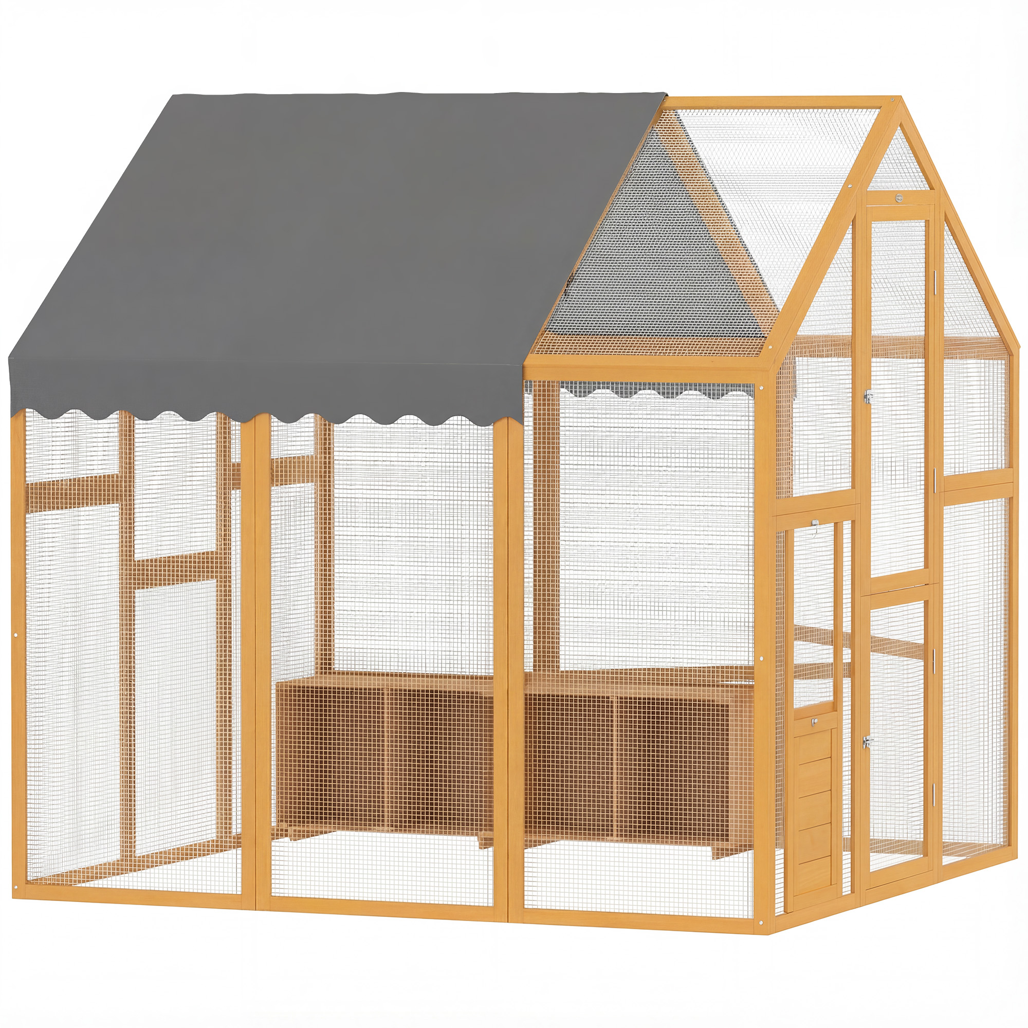 PawHut Hühnerstall 3,07㎡ 1,7 x 1,8 x 1,8 m Freilaufgehege Holz mit wasserdichtem Tuch, Sicherheitsschloss, Doppeltür, 2 Nistkasten, 2 Sitzstange, Hühnergehege für 6-8 Hühner, Enten, Gänse, Kaninchen Aosom