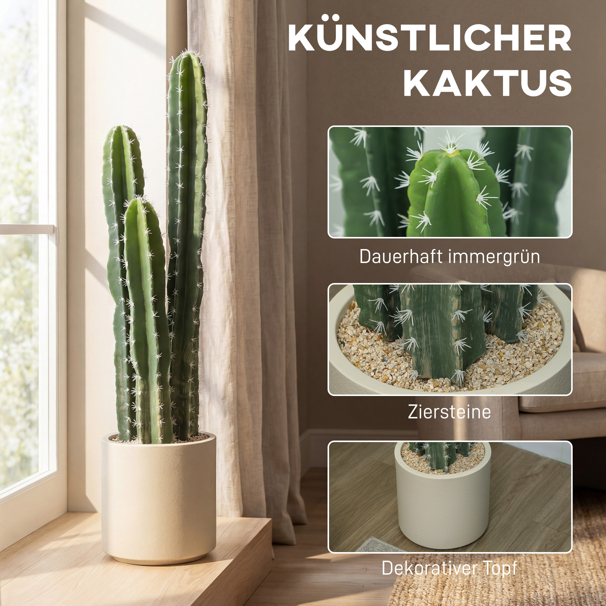 Kunstlik kaktus, suur, 95 cm, potiga, näeb välja ehtne, koju, kontorisse, roheline