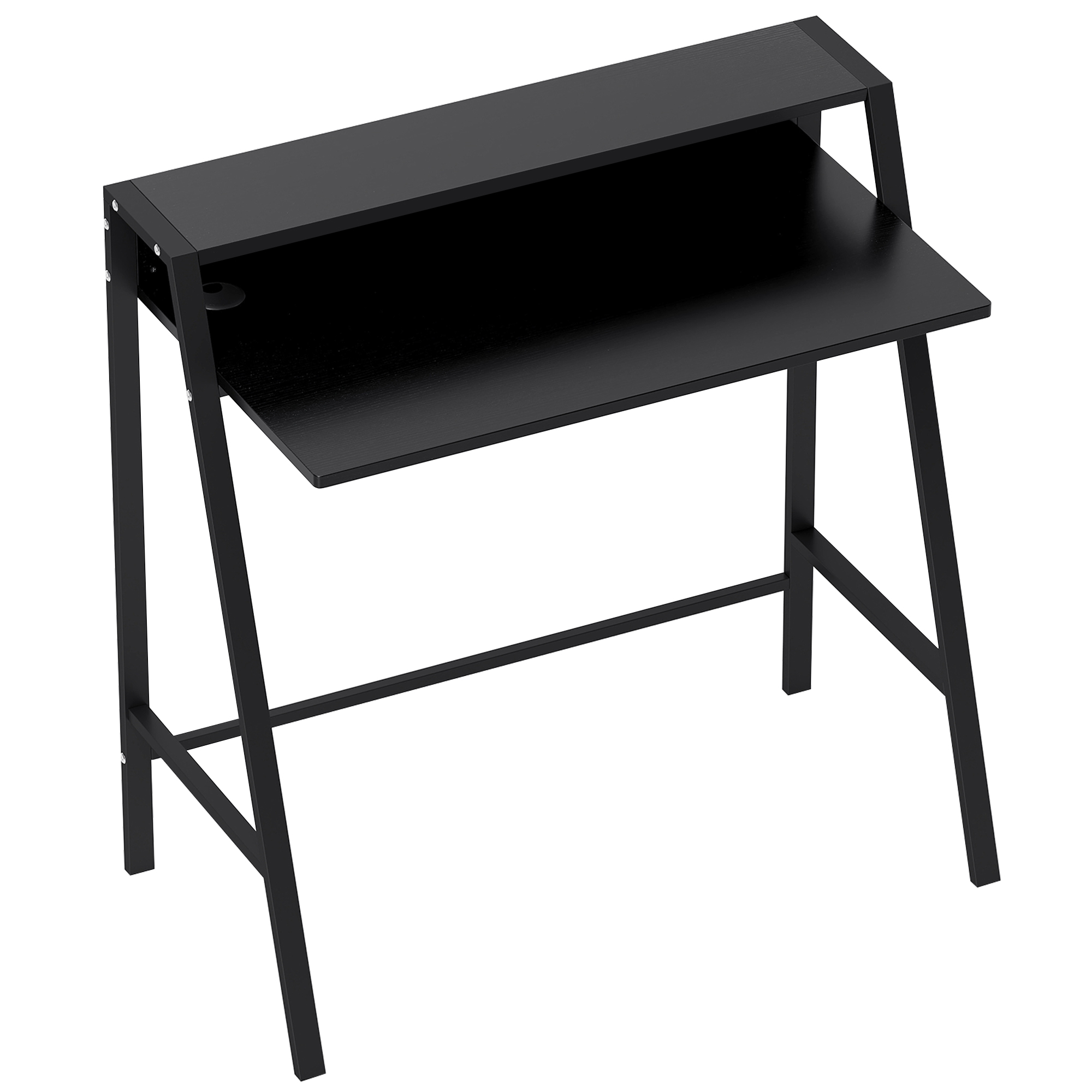 HOMCOM Computertisch stilvoller Schreibtisch mit Ablage und Kabelmanagement, Metall schwarz 84x45x85cm für Home Office und Arbeitszimmer   Aosom.de von HOMCOM