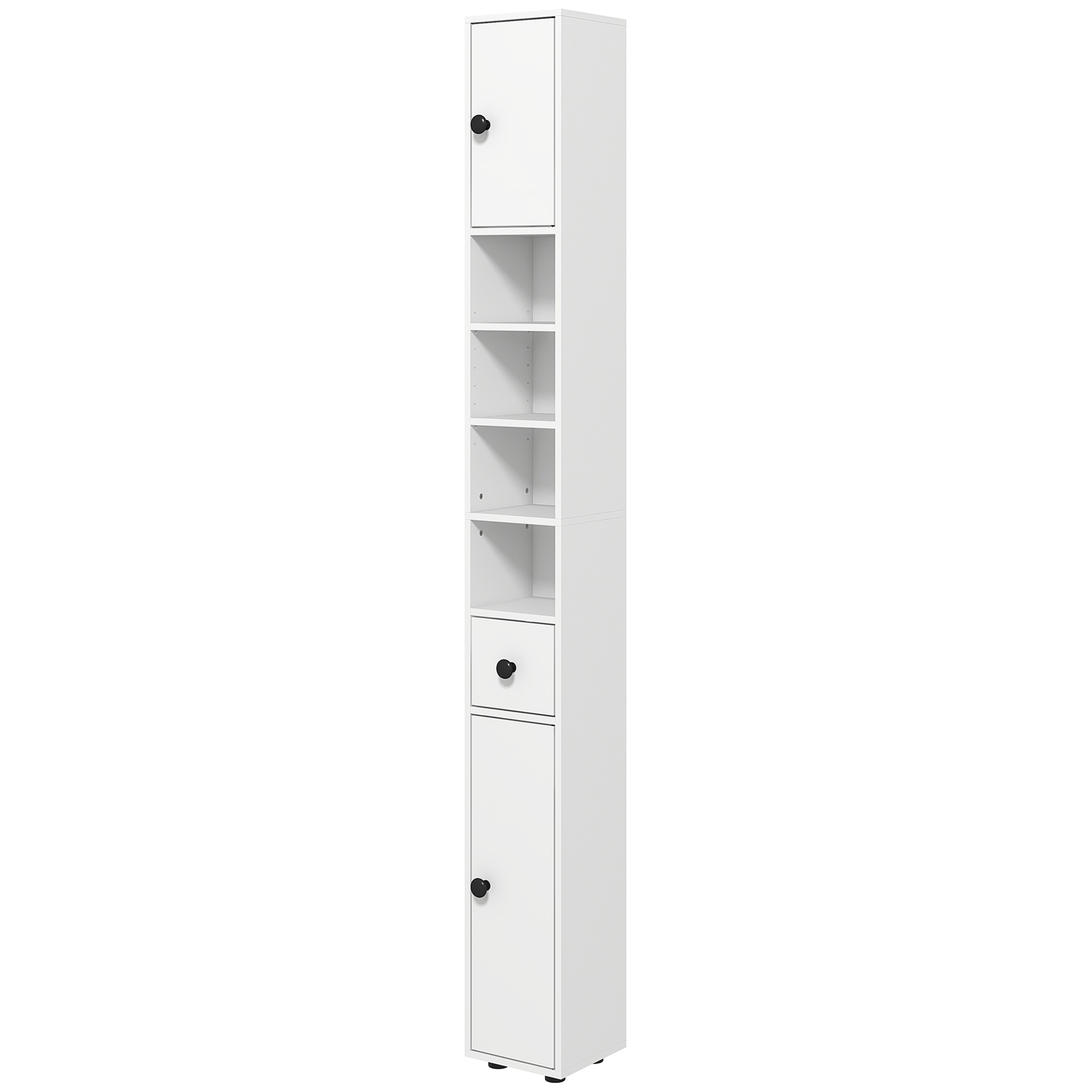 kleankin Badezimmerschrank schmal, Hochschrank Toilettenschrank mit Schublade und 4 offenen Fächern, Badschrank für kleine Räume Badezimmer, Wohnzimmer 20 x 20 x 180 cm Weiß   Aosom