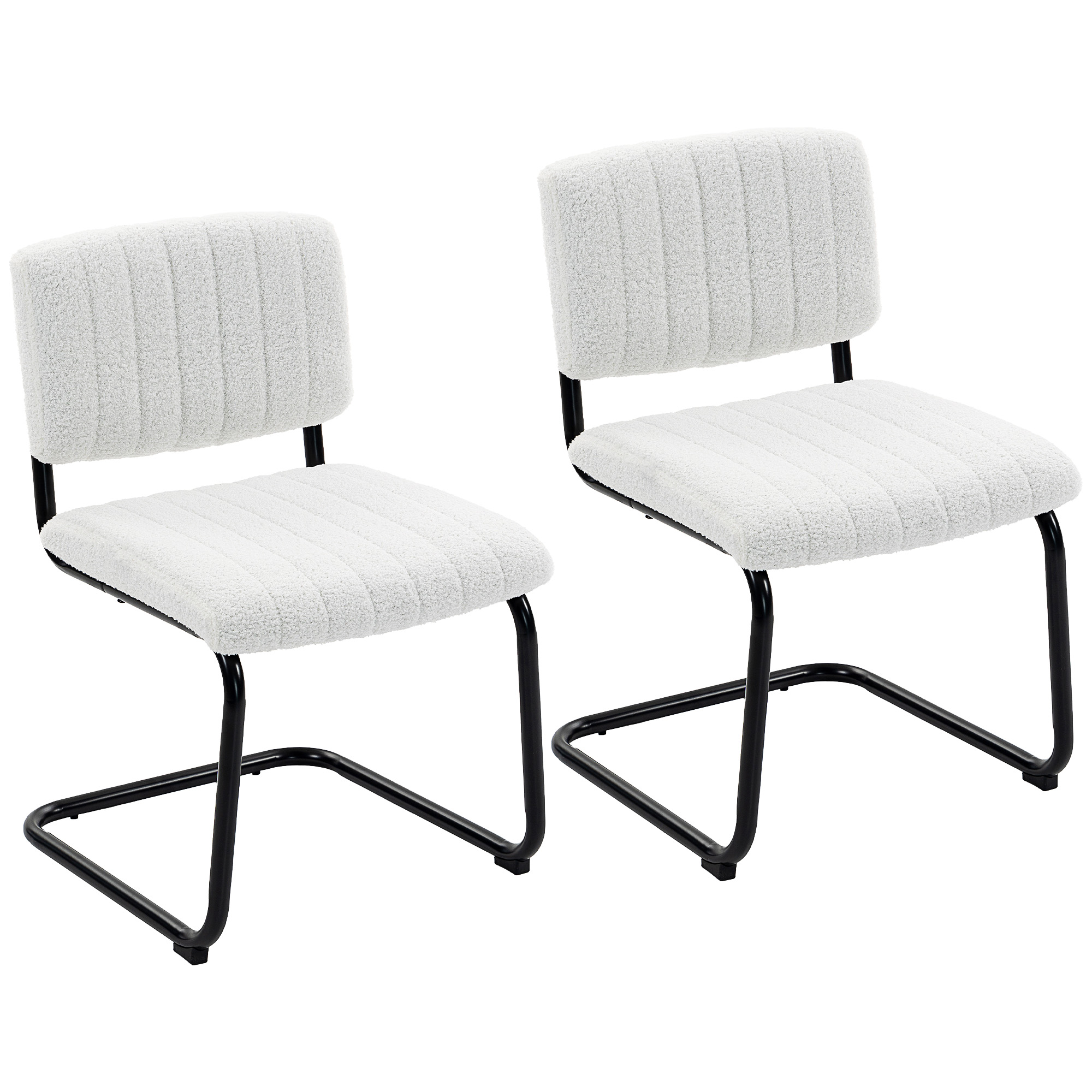 HOMCOM Esszimmerstühle 2er Set modern Freischwinger Stuhl mit hoher Rückenlehne, Teddyfleece-Optik, Küchenstuhl mit Stahlgestell Besucherstuhl für Küche, Esstisch Cremeweiß Aosom