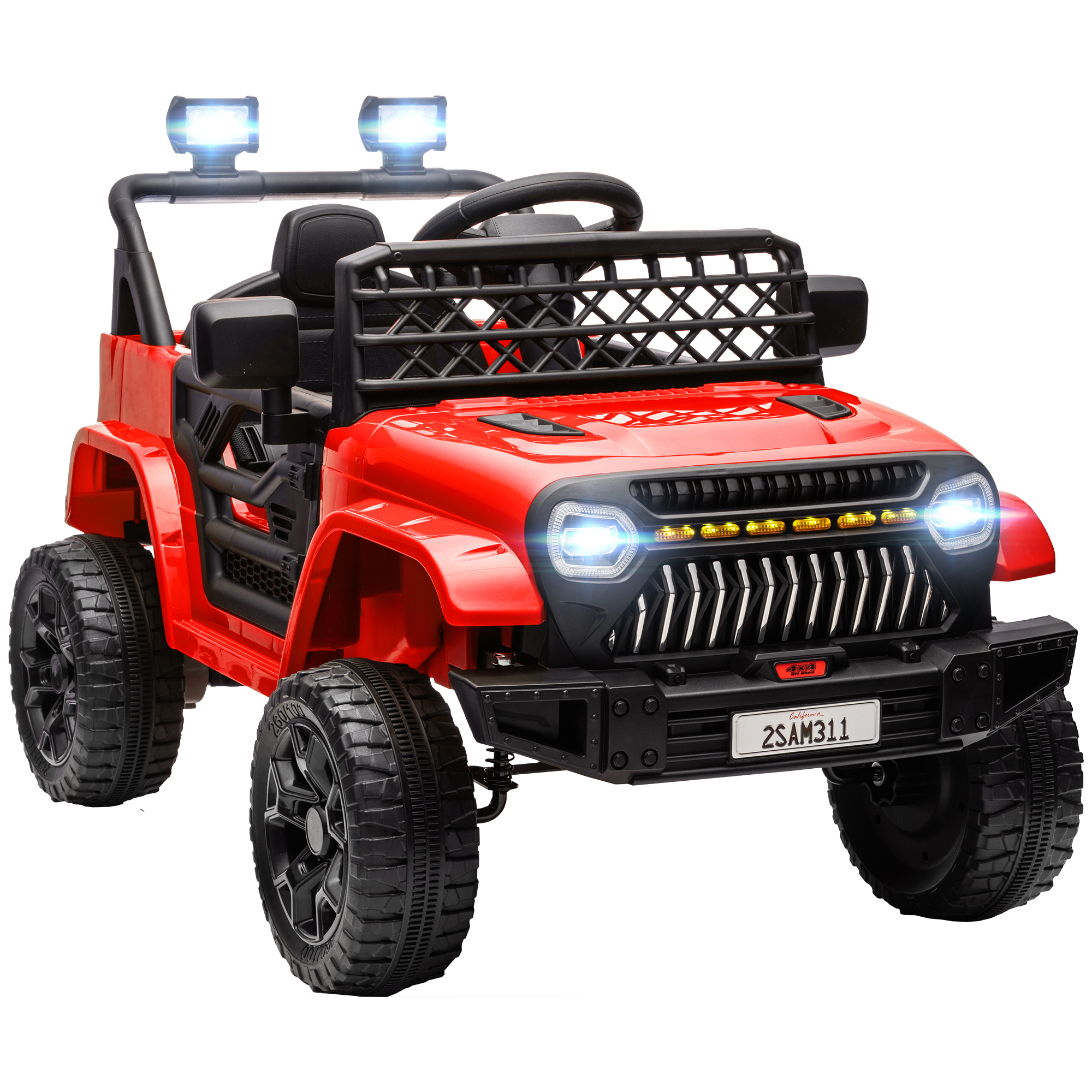 AIYAPLAY Coche Eléctrico para Niños con Batería 12V Mando a Distancia Velocidad Ajustable USB Faros Bocina Rojo