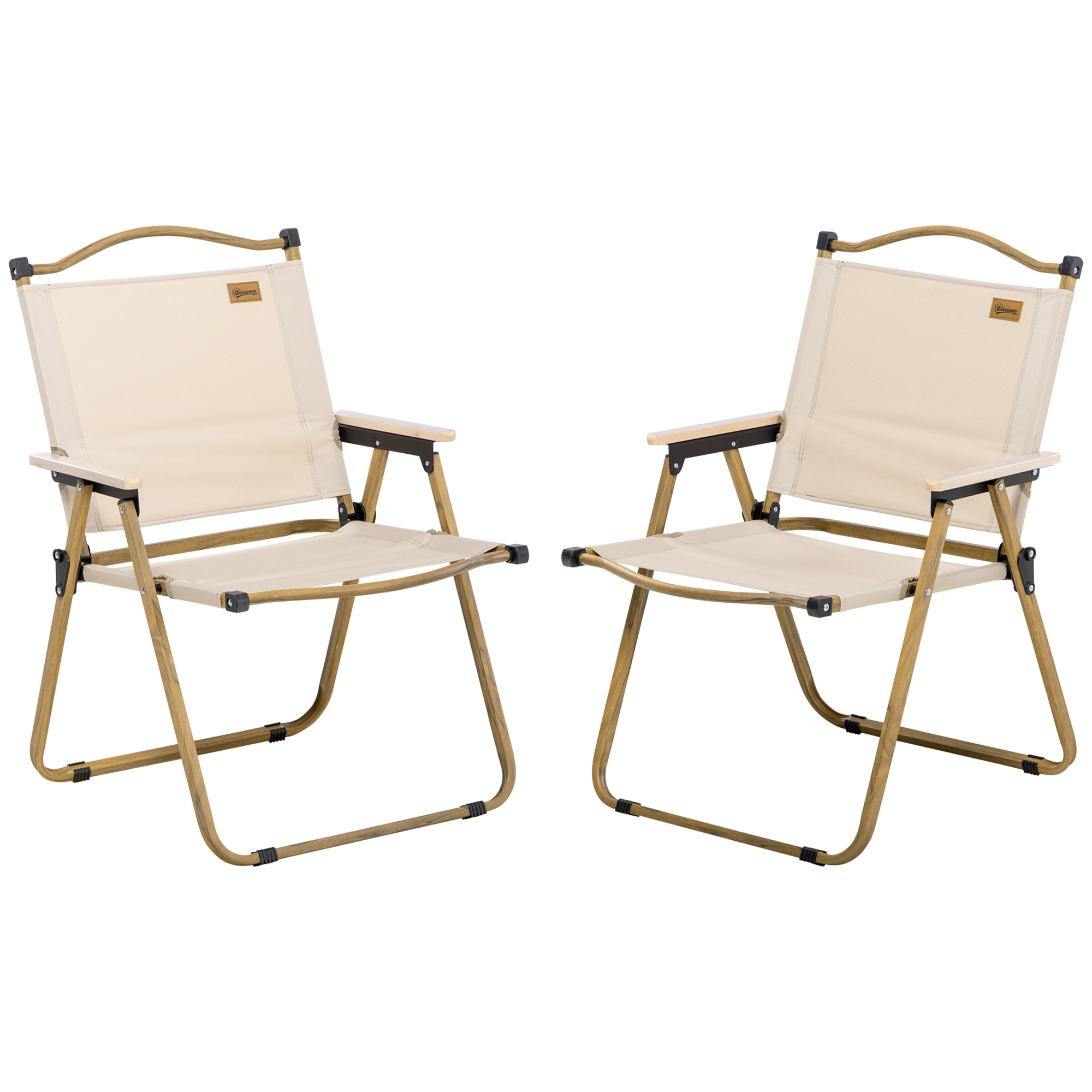 Outsunny Set 2 Sillas de Jardín Plegables con Reposabrazos Sillas para Camping y Playa en Tela Oxford y Acero 54x59x78 cm Caqui