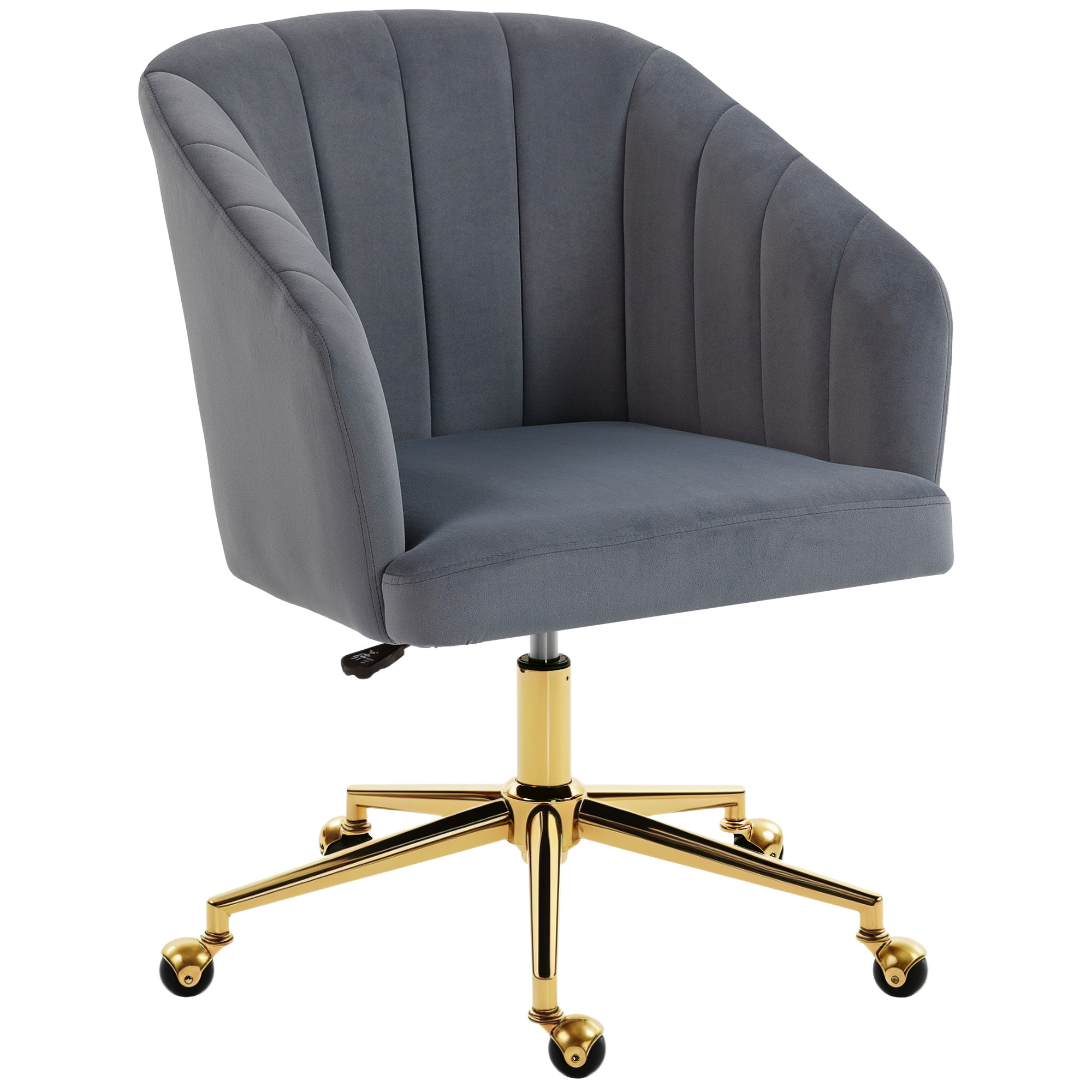 HOMCOM Silla de Oficina con Ruedas de Terciopelo con Respaldo Acolchado Altura Ajustable Espuma Alta Resiliencia Gris