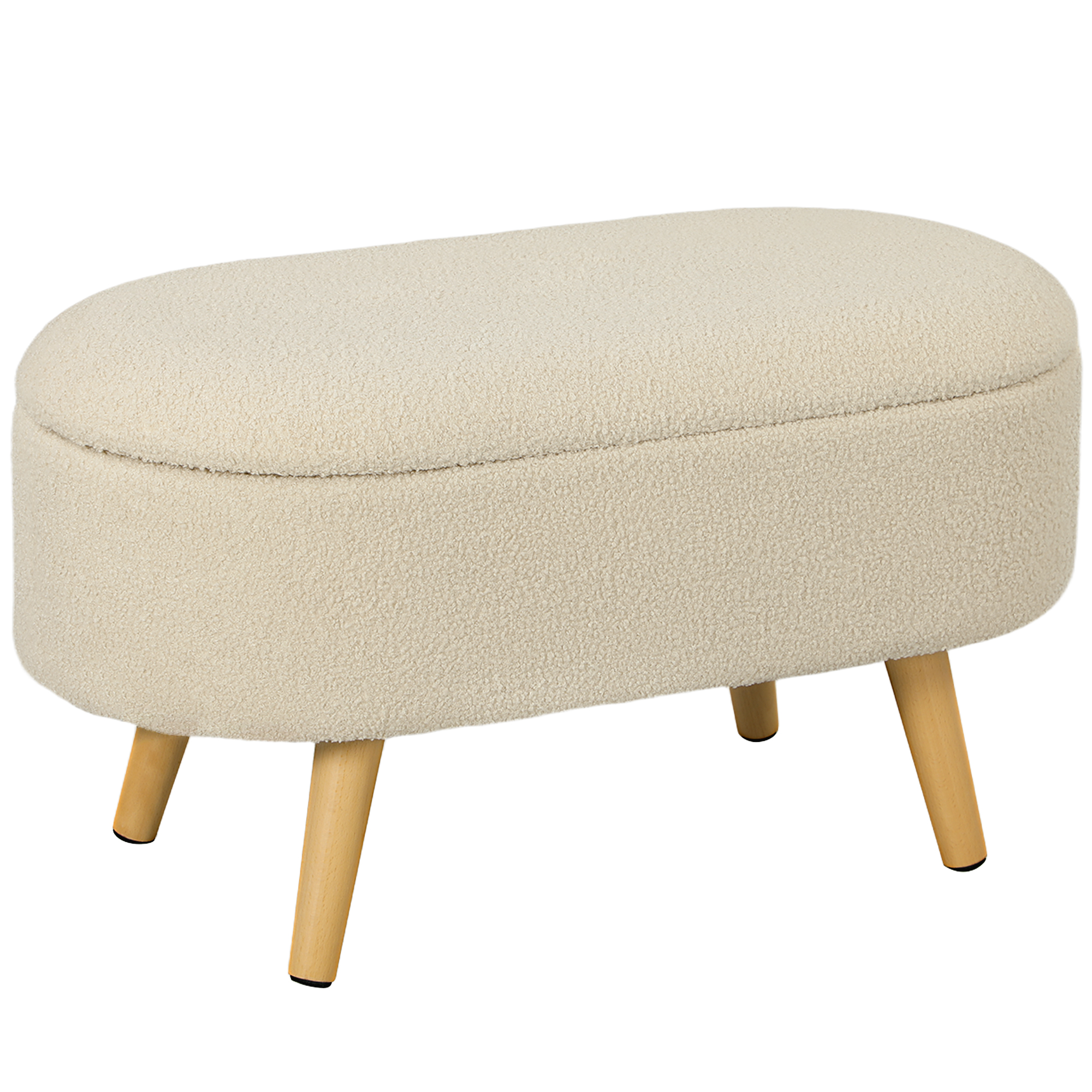 HOMCOM Teddy Fleece Storage Ottoman – Cream White