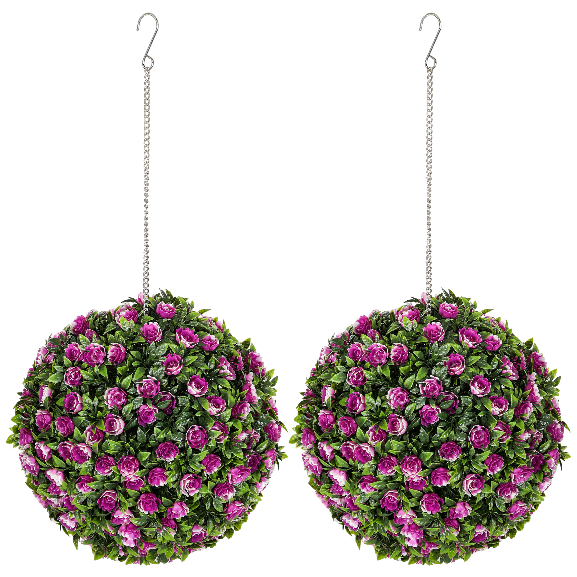 HOMCOM Set of 2 Decorative Artificial Plants, UV-protected Artificial Plant Topiary Rose Balls, Fake Plants for Home Indoor outdoor Decor, 28cm, Purple HOMCOM Set of 2 Decorative Artificial Plants, UV-protected Artificial Plant Topiary Rose Balls, Fake Plants for Home Indoor outdoor Decor, 28cm, Purple
