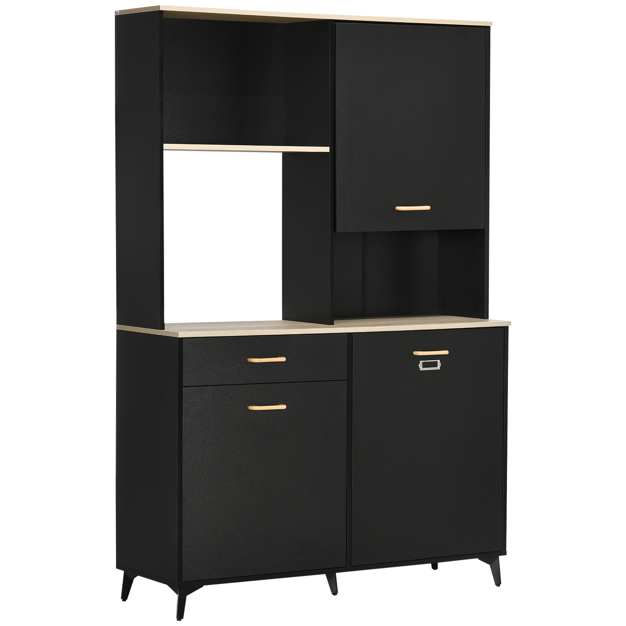 HOMCOM Alacena de Cocina con Cajón Armarios y Estantes Mueble Auxiliar para Microondas Estilo Moderno 119x41x180cm Negro | Aosom España