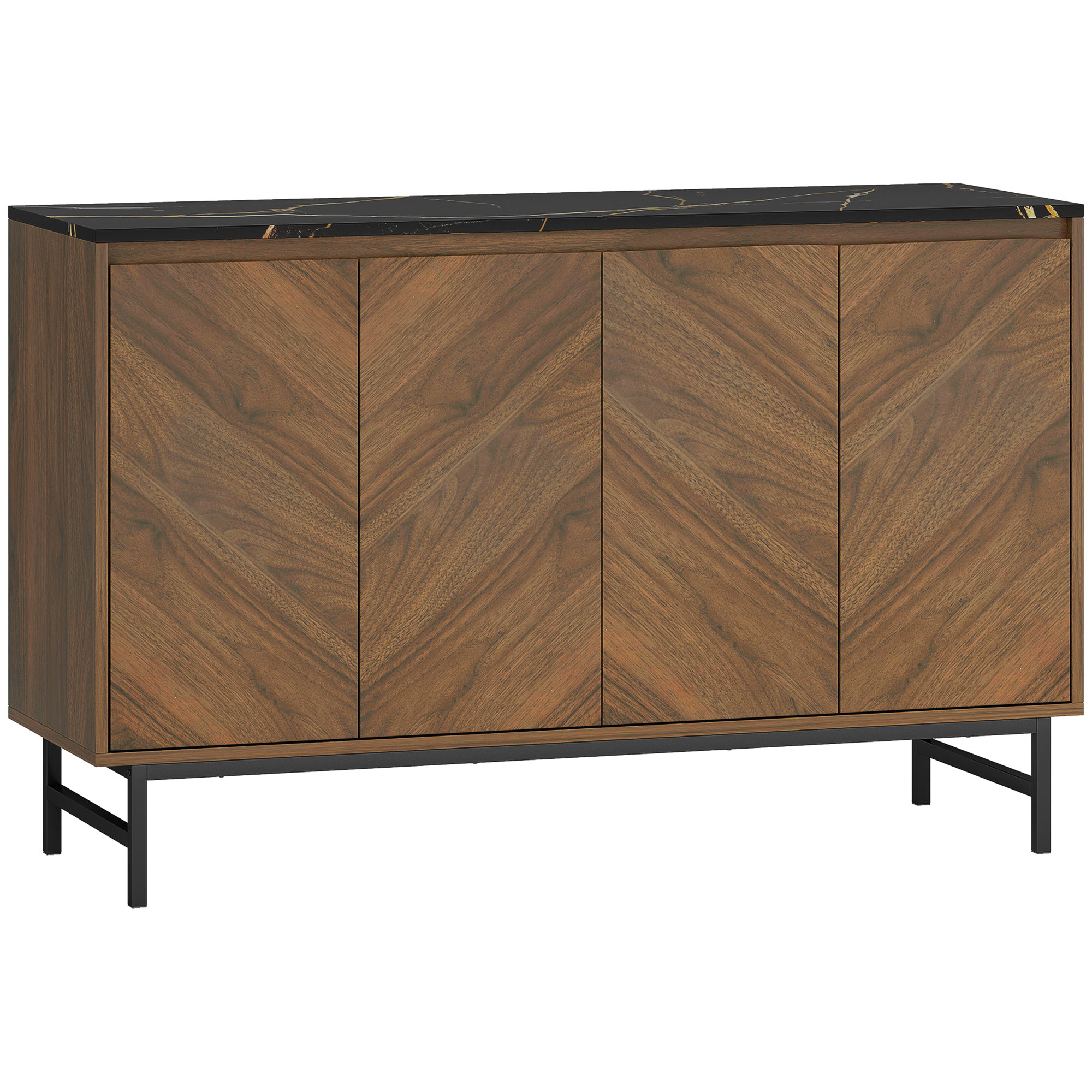 HOMCOM Meuble TV, meuble télé avec 4 portes, plateau effet marbre, étagères réglables, 120x39x76cm, noyer