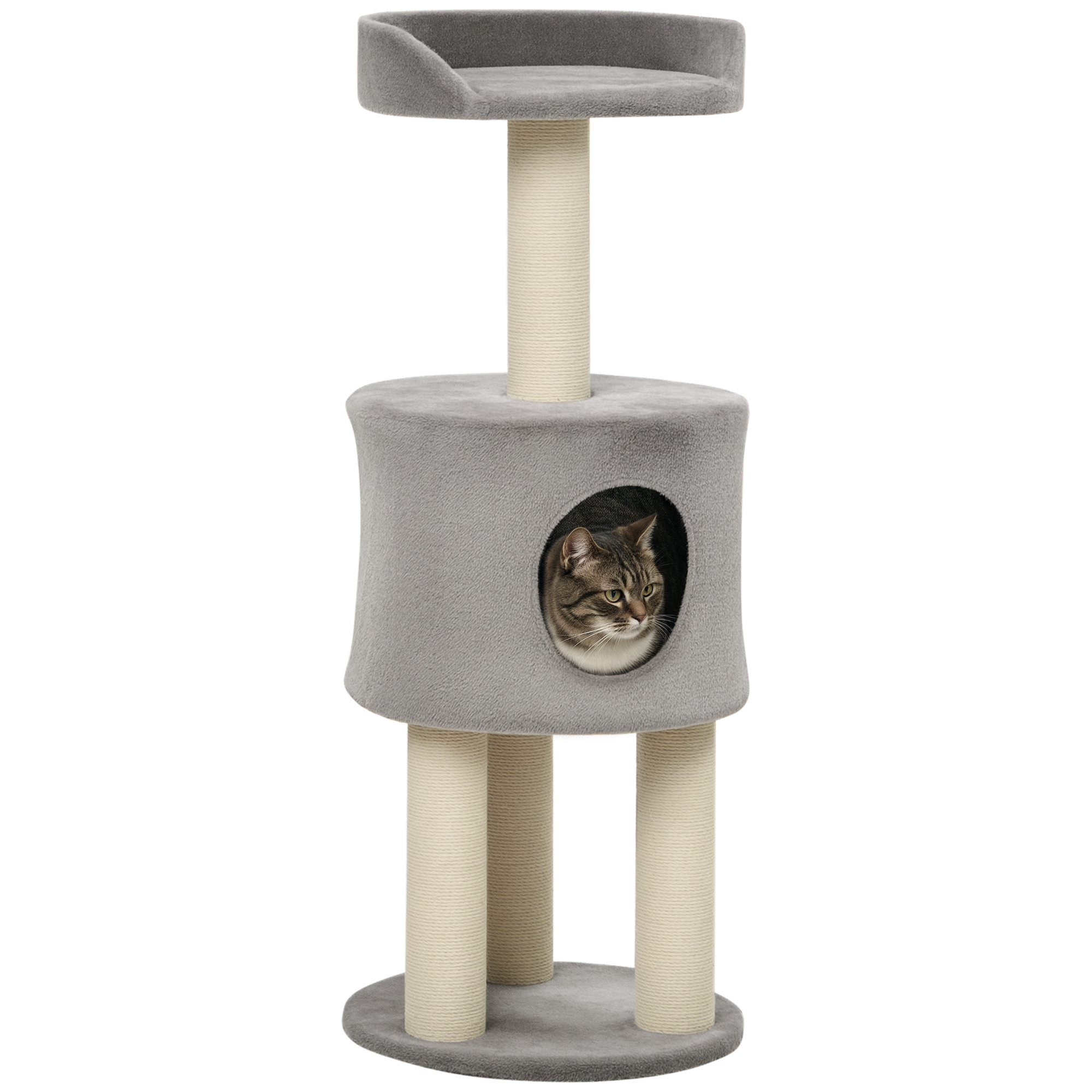 PawHut Arbre à Chat avec Griffoirs Sisal Naturel, Niche, Plateforme Peluche 103cm Gris Aosom France PawHut Arbre à Chat avec Griffoirs Sisal Naturel, Niche, Plateforme Peluche 103cm Gris Aosom France