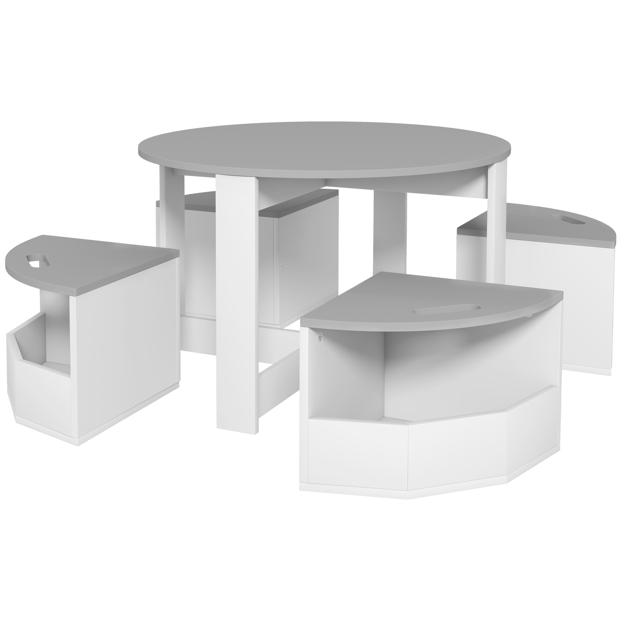 Aiyaplay Grey 5-Piece Kids Table And Chairs Set With Storage For Toddler 3-8 Years Old,