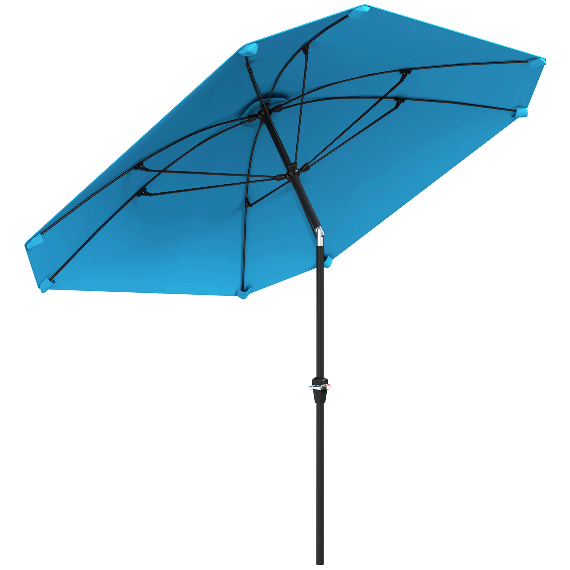 Outsunny Sombrilla de Jardín 233x233 cm Ángulo Ajustable Impermeable Poste de Aluminio Varillas de Fibra de Vidrio Manivela Azul