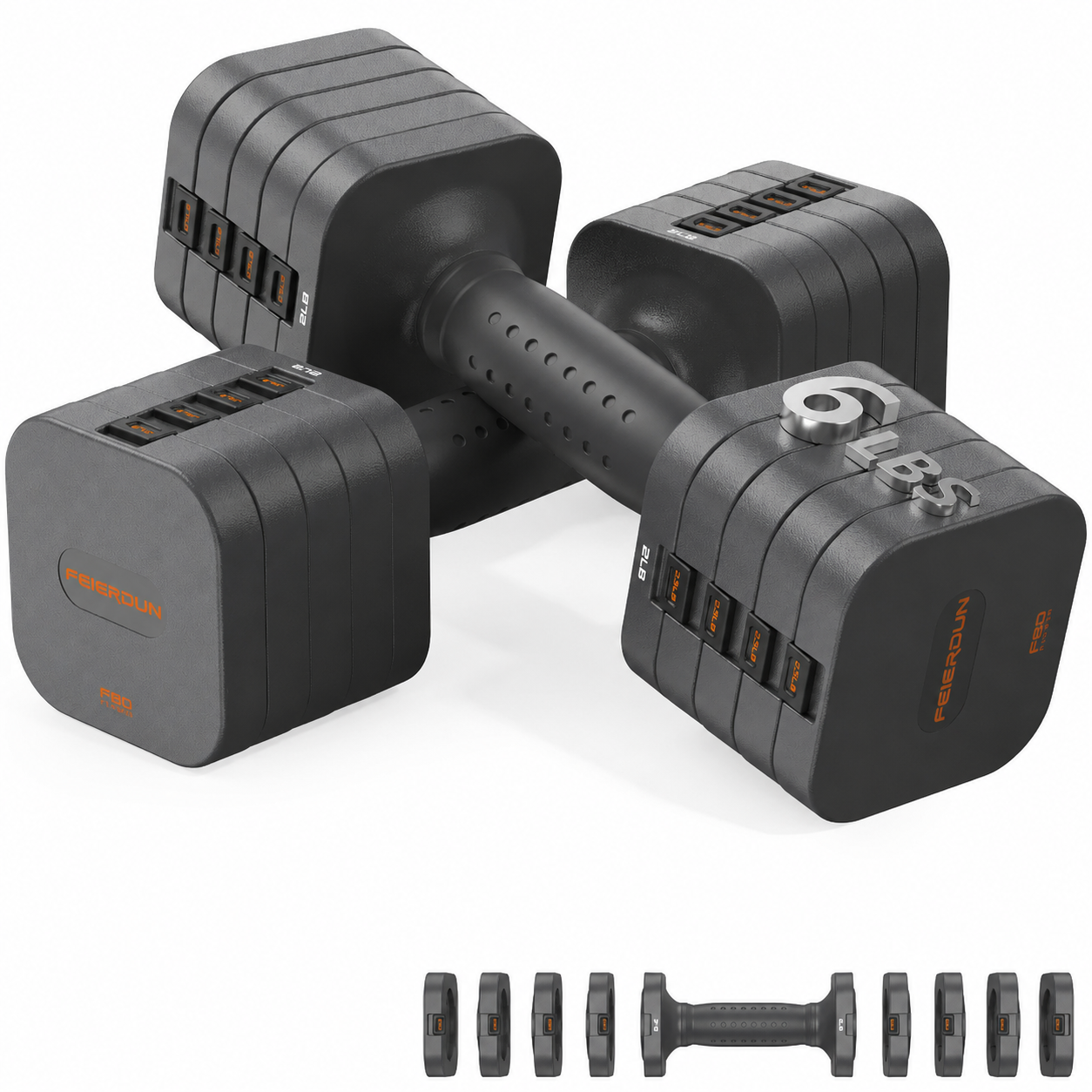 FEIERDUN 5-in-1 verstellbares Kurzhantelset (2 Stück), 5,4 kg Hanteln für Damen und Herren, 1s-einstellbares, besonders stabiles Kurzhantelset für das Heim-Fitnessstudio und den Außenbereich