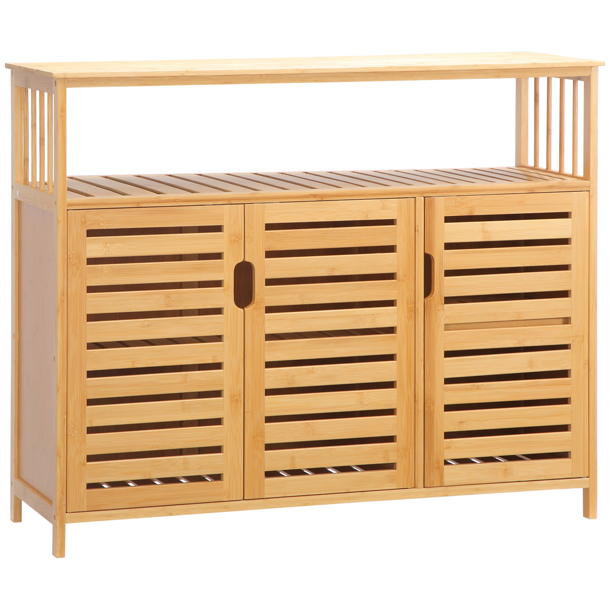 HOMCOM Aparador para Salón de Bambú con 3 Puertas Ranuradas Estantes para Comedor Cocina Entrada Natural 100x35x82 cm