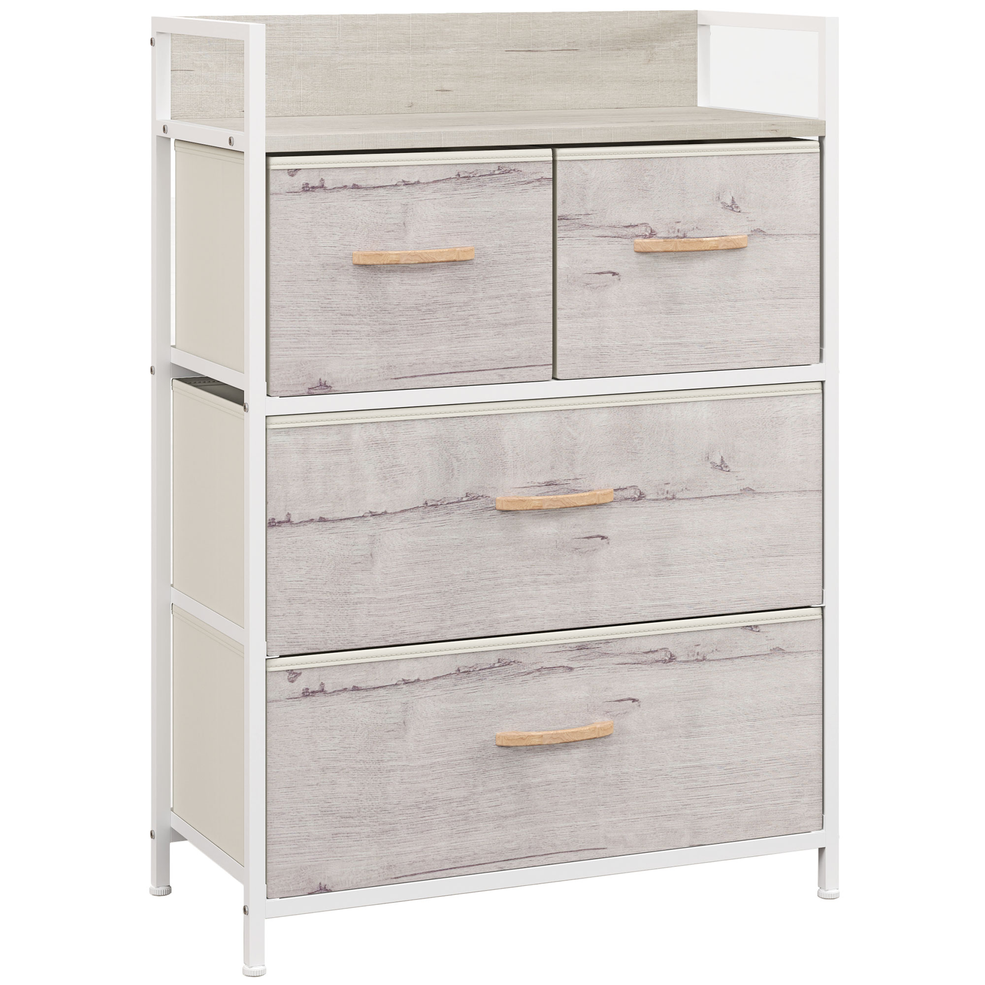 HOMCOM Rustic Chest of Four Fabric Drawers – Black