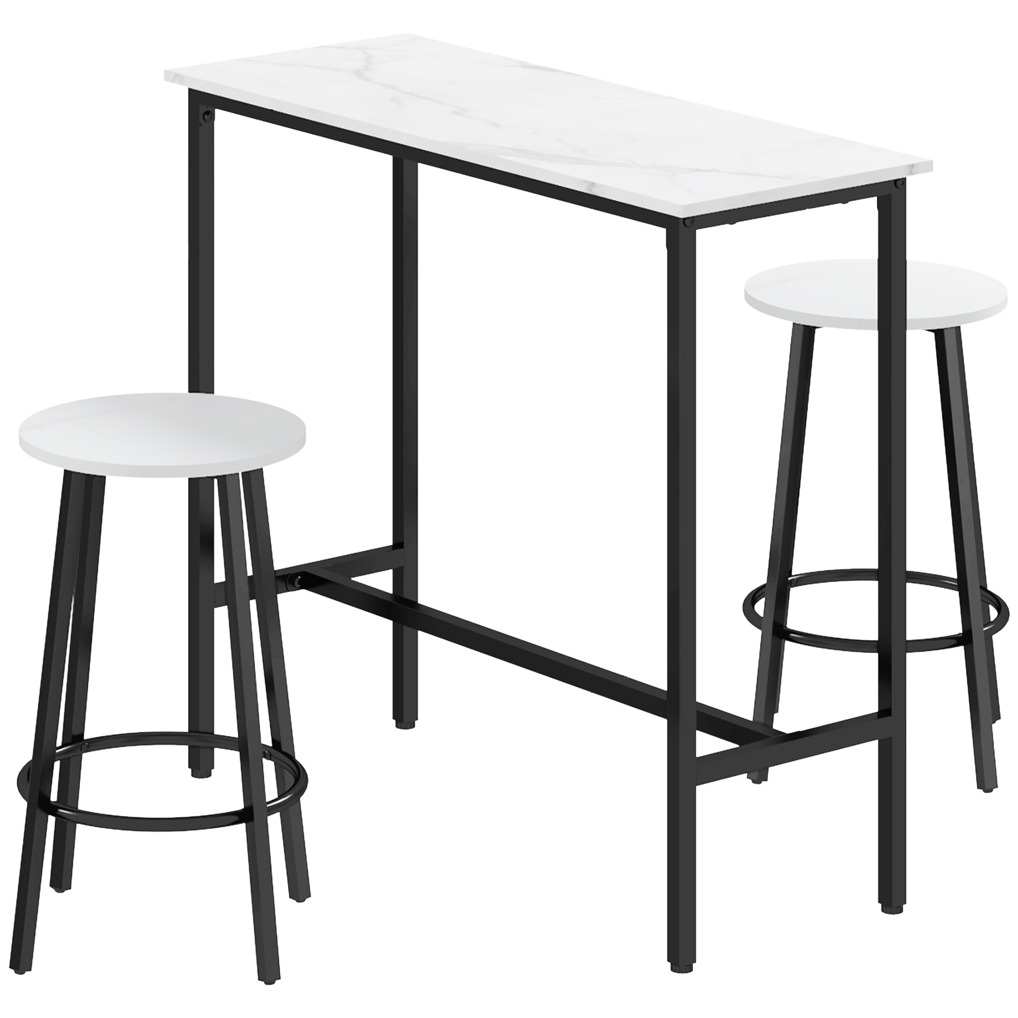 HOMCOM Three-Piece Marble-Effect Bar Table Set – White/Black