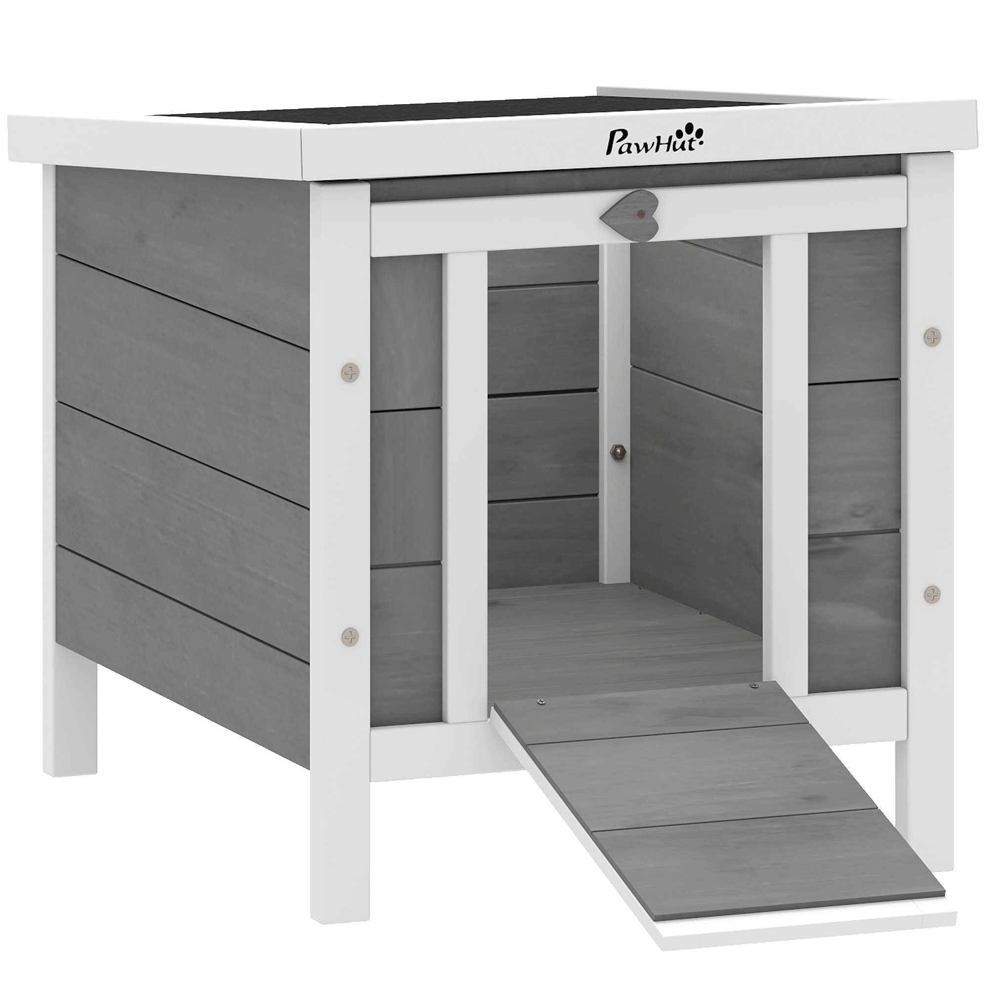 PawHut Kleintierstall Kleintierhaus Kleintierkafig Tierstall mit aufklappbares Asphaltdach Rampe Nagerkäfig Katzenhaus Tannenholz Grau 51 x 42 x 43 cm   Aosom