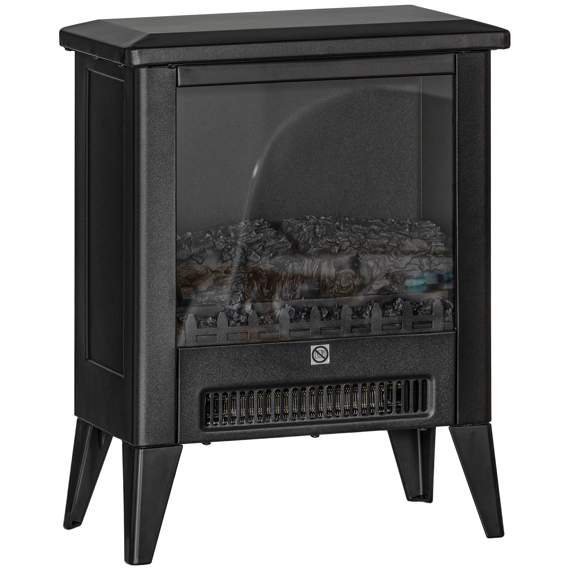 HOMCOM Elektrokamin Elektrischer Kamin mit Heizung, LED-Flammeneffekt, 1800 W Standkamin mit niedrigem Geräuschpegel, Überhitzungsschutz für Wohnzimmer, Schlafzimmer, Schwarz Aosom