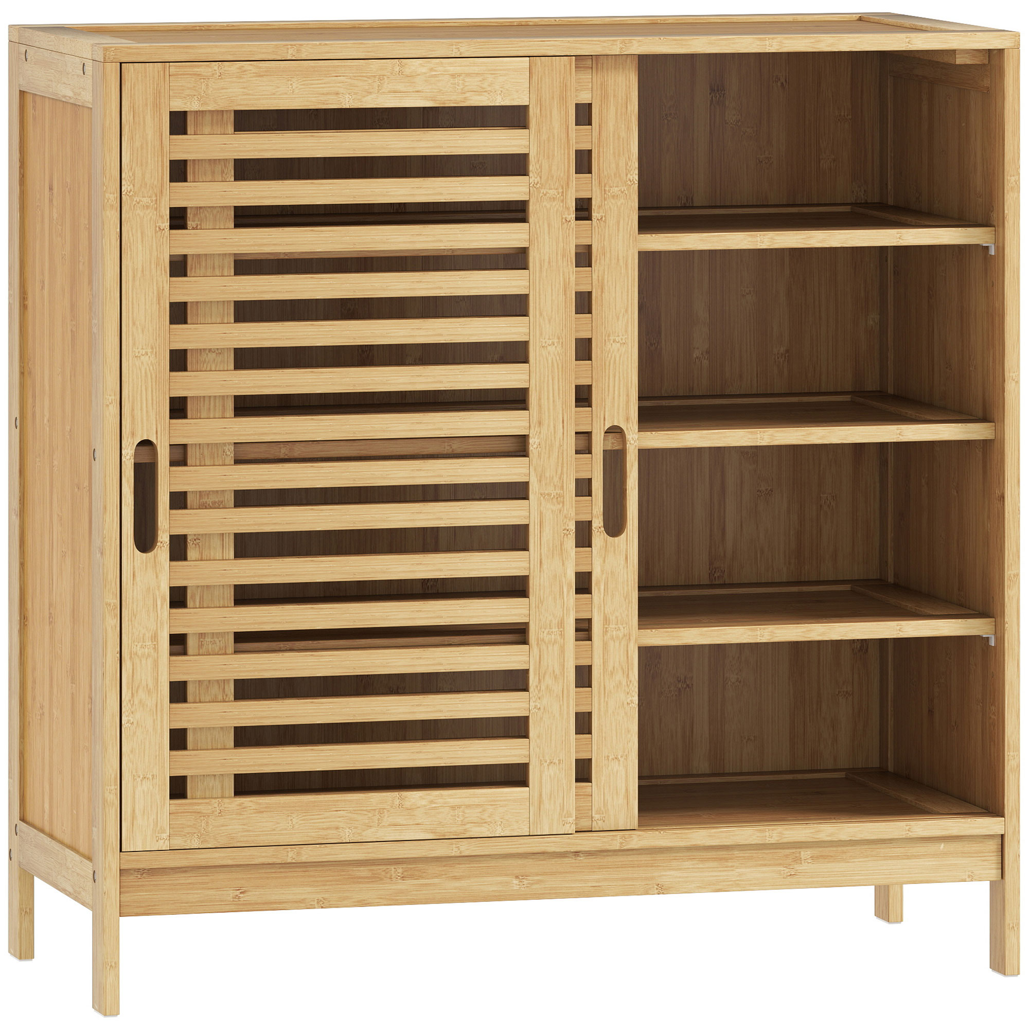HOMCOM Zapatero con 2 Puertas Correderas de Lamas Estantes Ajustables para 16 Pares de Zapatos 80x35x80 cm Natural