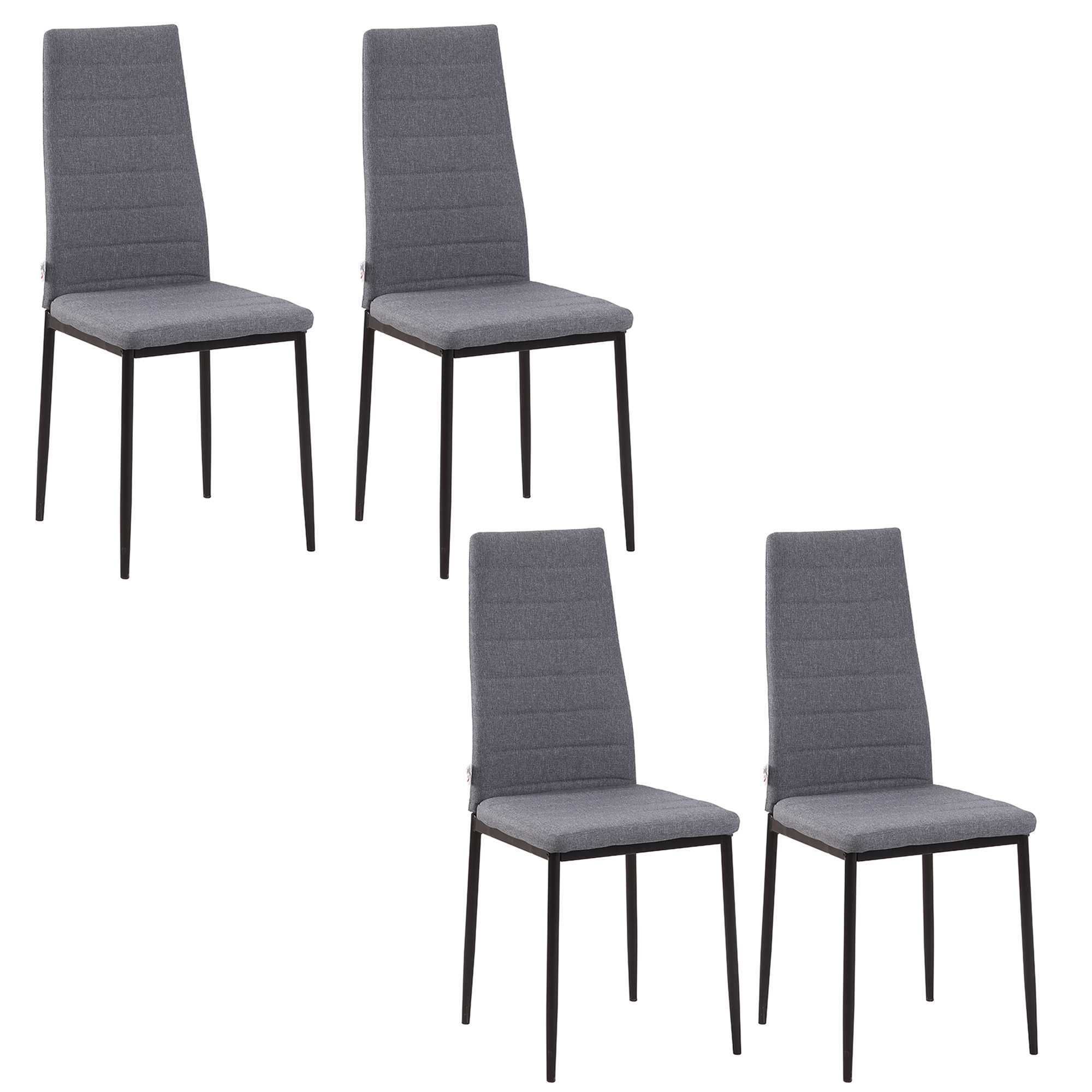 HOMCOM Lot de 4 chaises de salle à manger chaises de cuisine avec dossier haut pieds en métal et tissu en lin 41x50x97cm gris HOMCOM Lot de 4 chaises de salle à manger chaises de cuisine avec dossier haut pieds en métal et tissu en lin 41x50x97cm gris