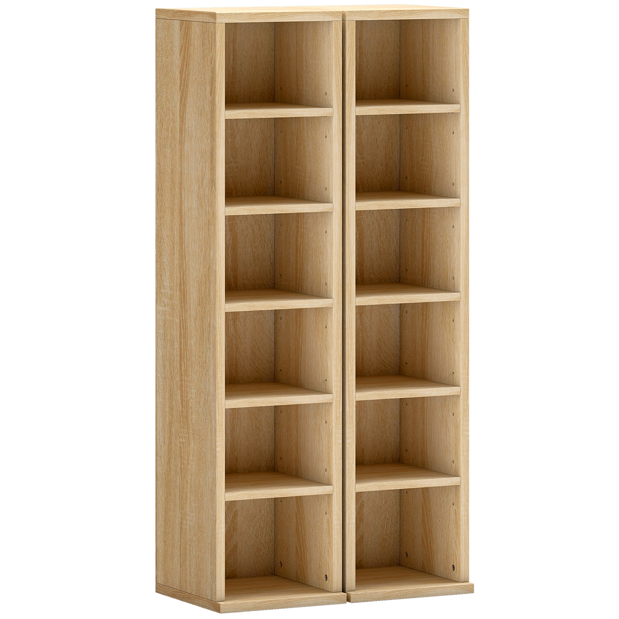 HOMCOM Set de 2 Estanterías para CDs y DVDs con 12 Compartimentos Estantes Ajustables 21x22,5x88,5 cm Roble