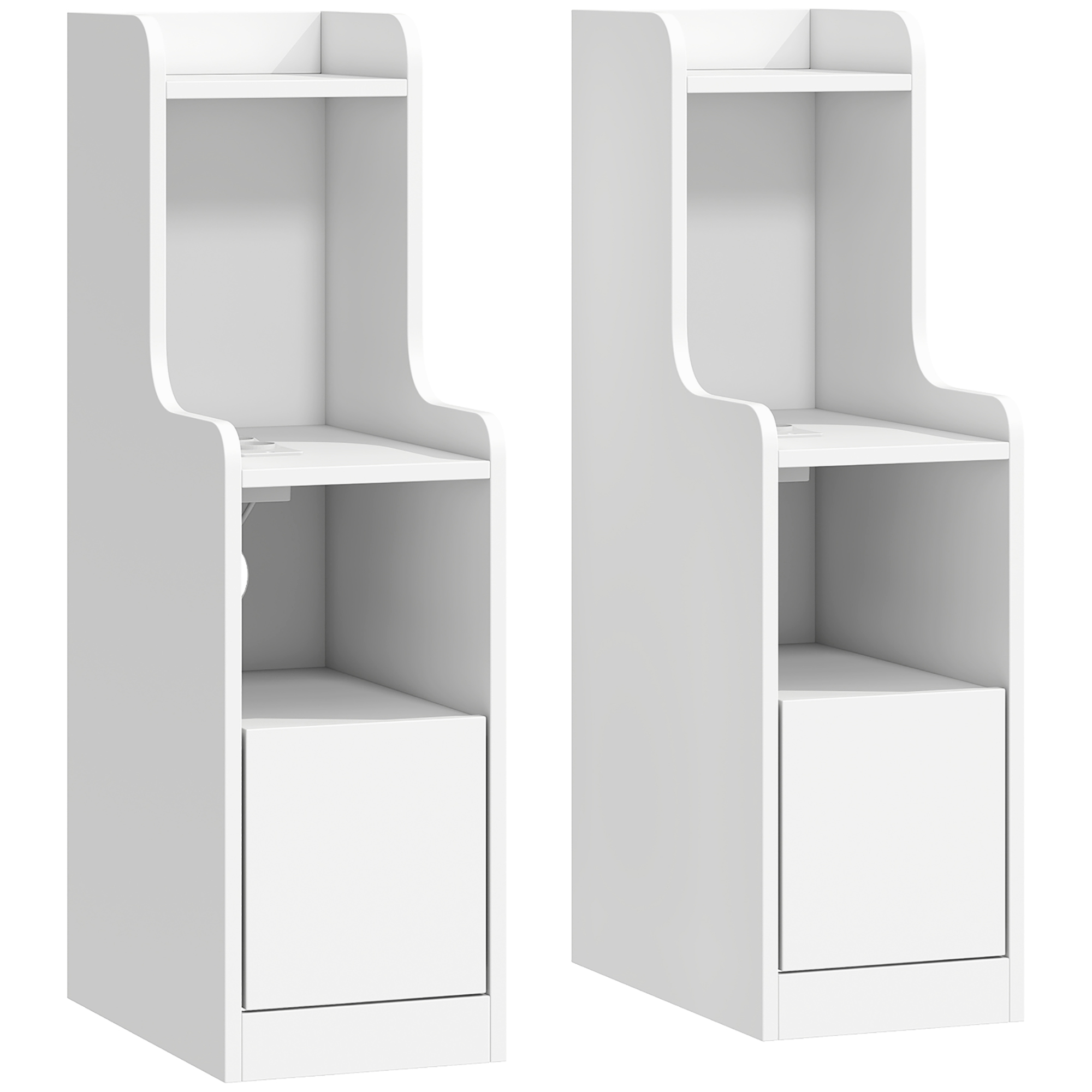 HOMCOM 2er-Set Nachttische mit Ladestation, moderne Nachttische mit Schublade, offene Fächer, Nachttisch für Schlafzimmer, Wohnzimmer, 20 x 34 x 70 cm, Weiß Aosom