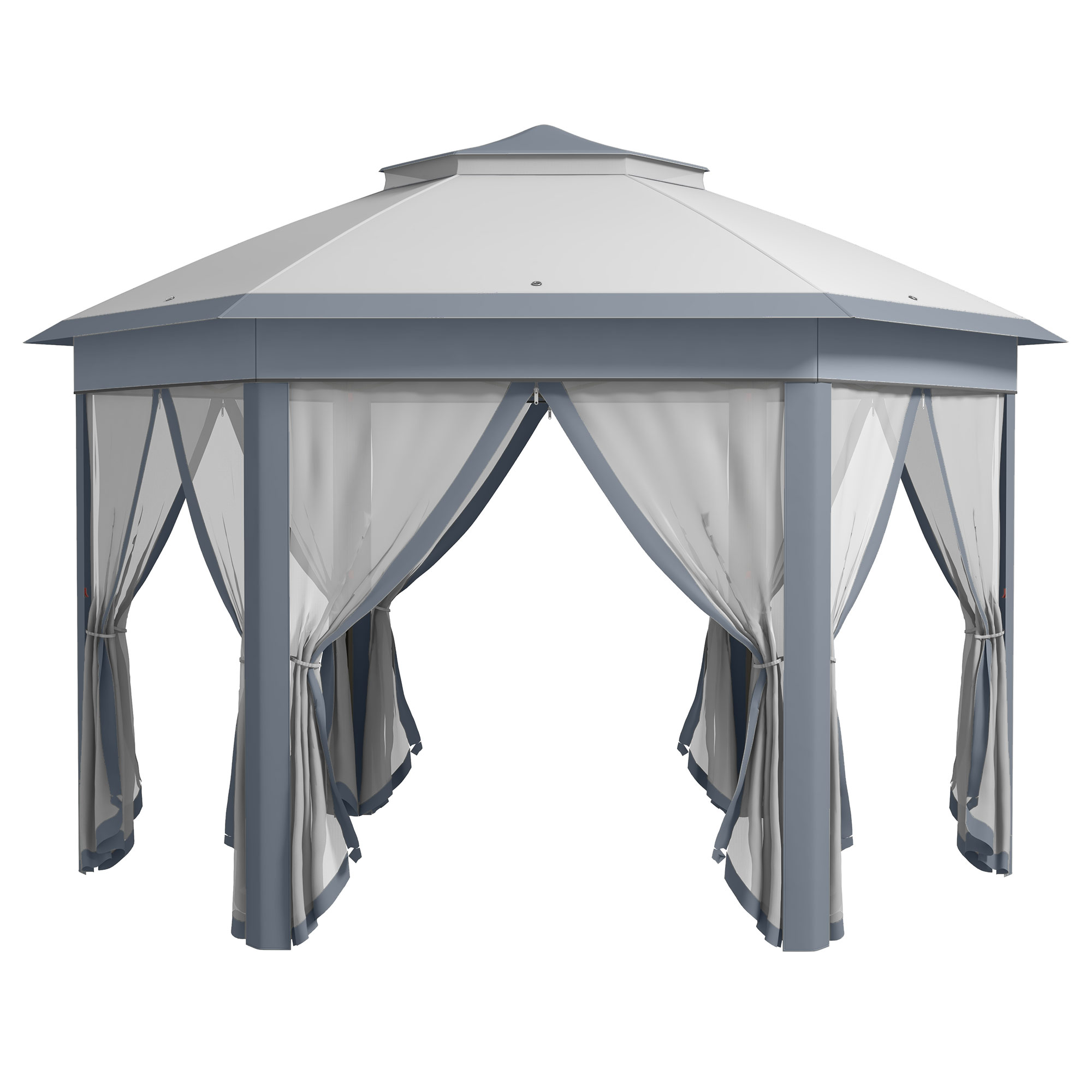 Outsunny Carpa Plegable con Doble Techo 4x3,4 m 6 Mosquiteras Extraíbles y Bolsa de Transporte Anti-UV Gris | Aosom España