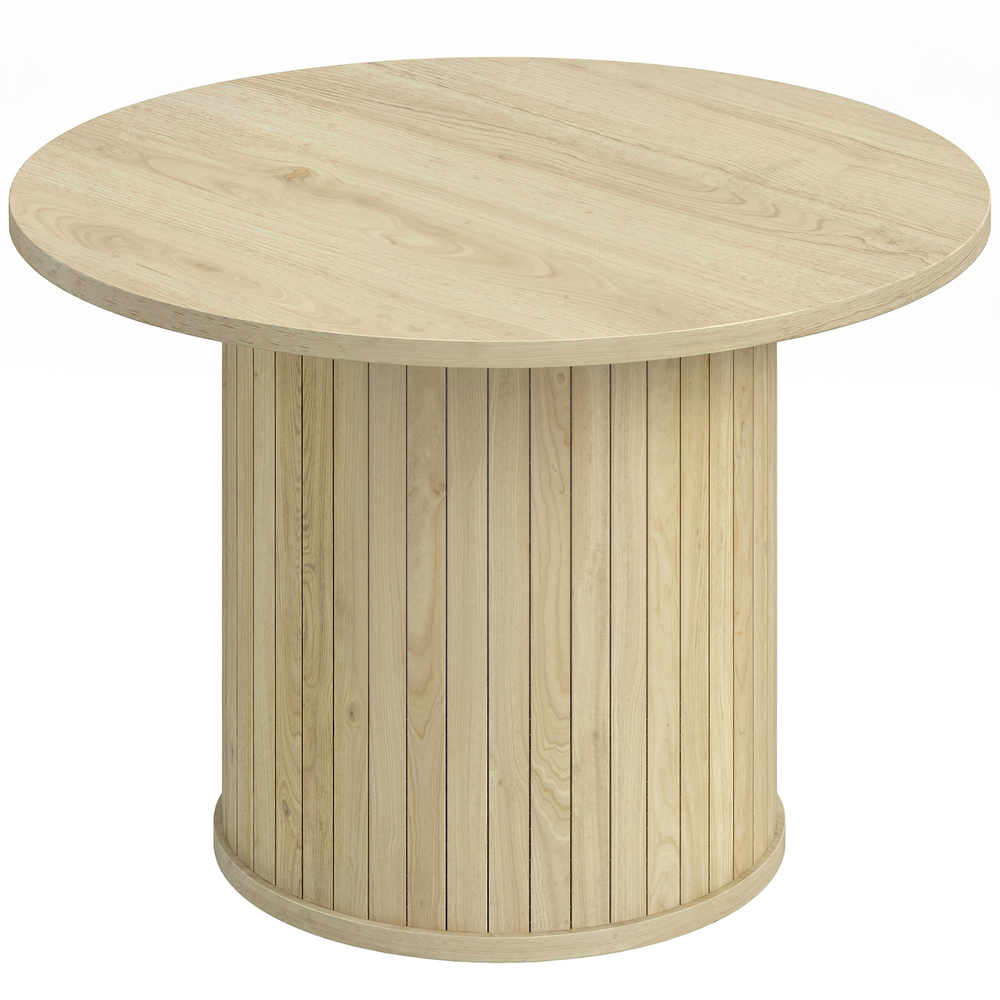 HOMCOM Mesa de Centro Redonda con Base de Columna con Listones para Sala de Estar Dormitorio Ø60x40 cm Natural