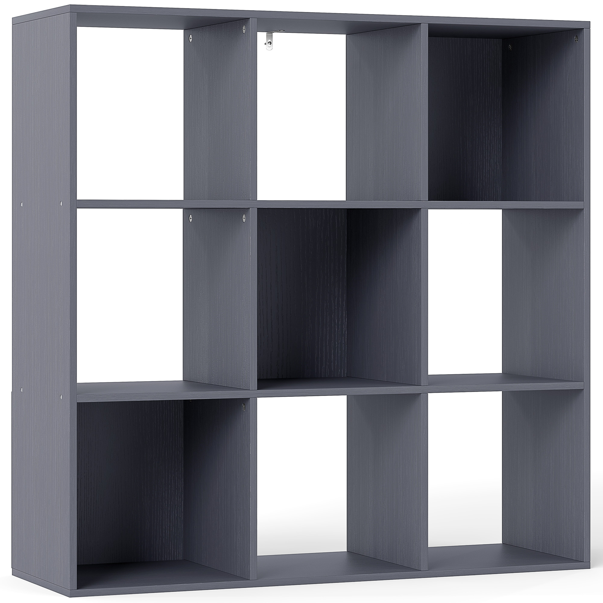 Bibliothèque, étagère de rangement à 3 niveaux avec 9 compartiments, pour salon, bureau, chambre, gris