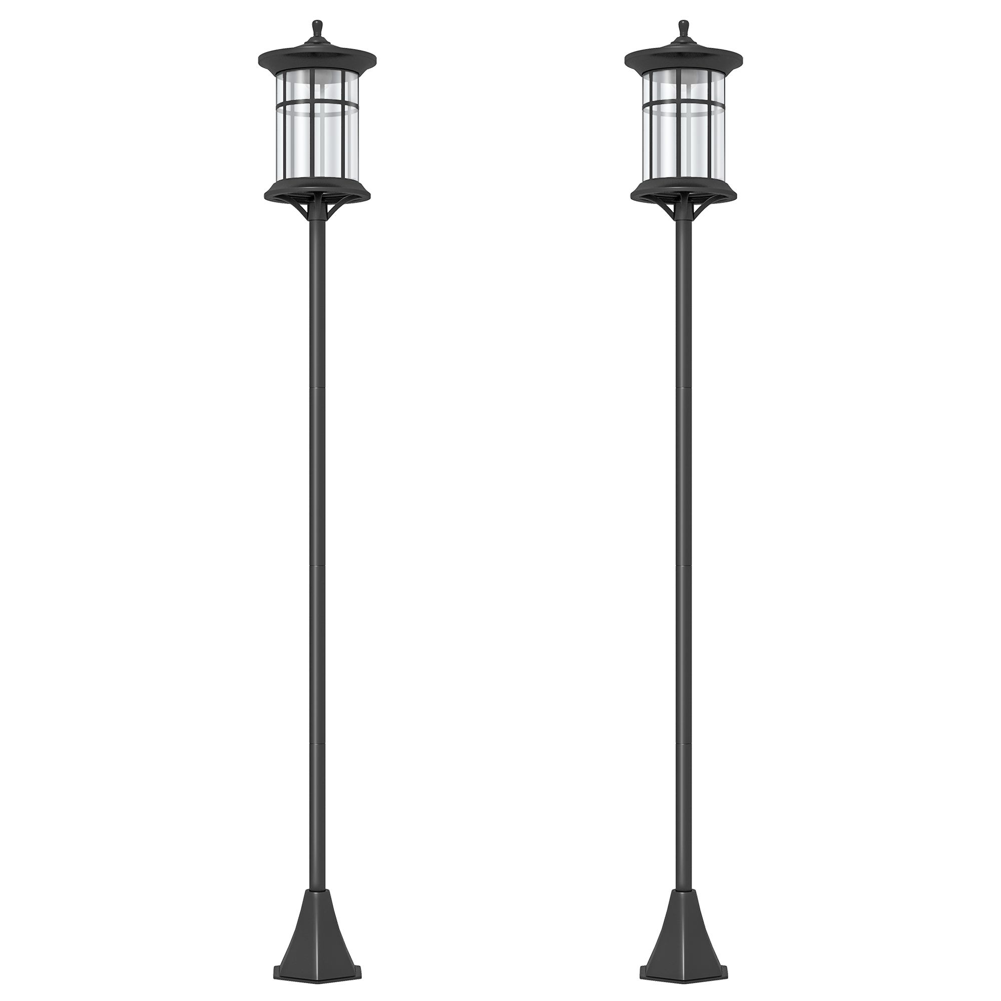 Outsunny 2 Luces Solares Exterior con Panel Solar Encendido Automático y Marco de Acero Inoxidable Impermeable IP44 Negro