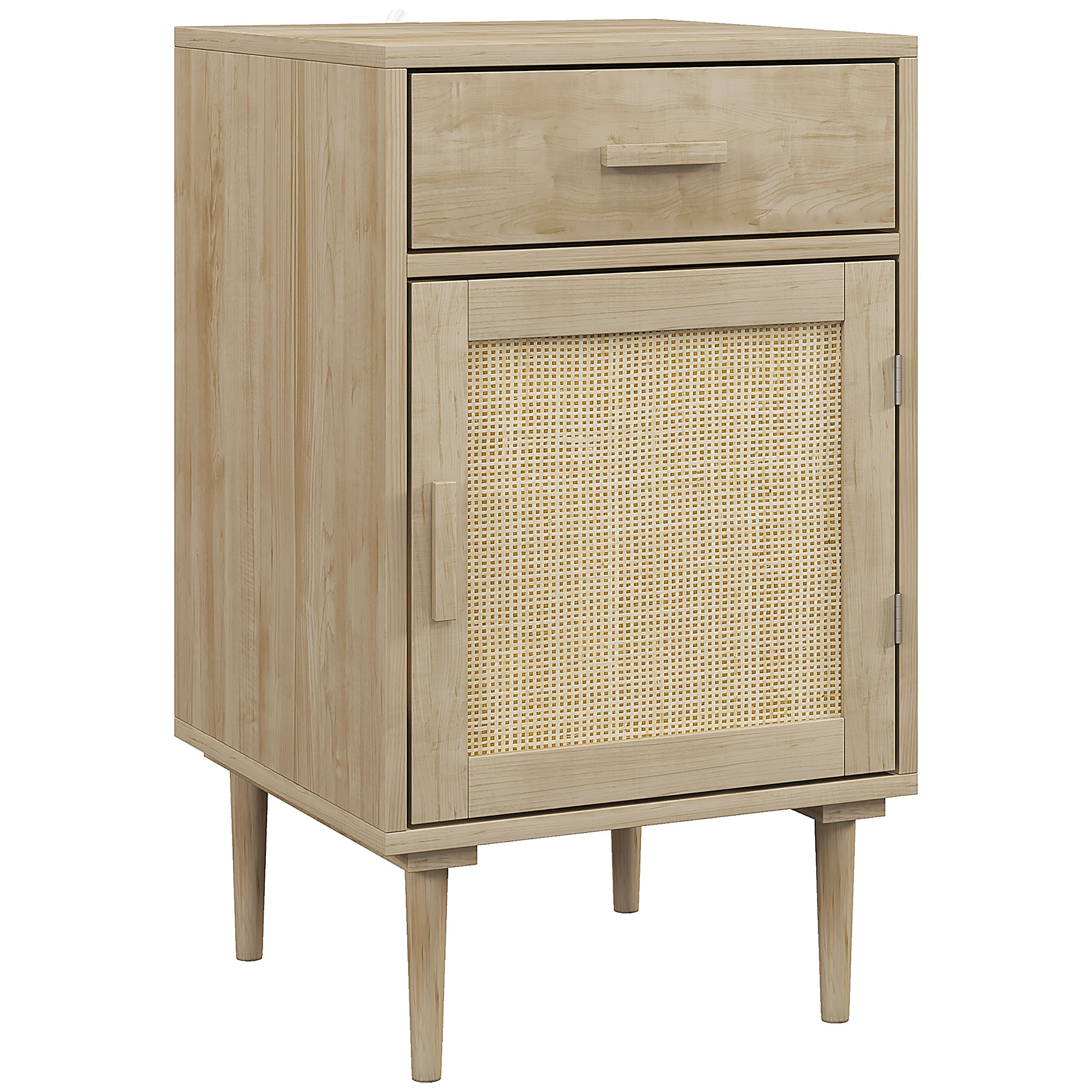 HOMCOM Bedside Table, Rattan Side Tables w/ Drawer, Cabinet & Adjustable Shelf, Boho Bedside Cabinet w/ Storage for Bedroom, Living Room,   Aosom UK