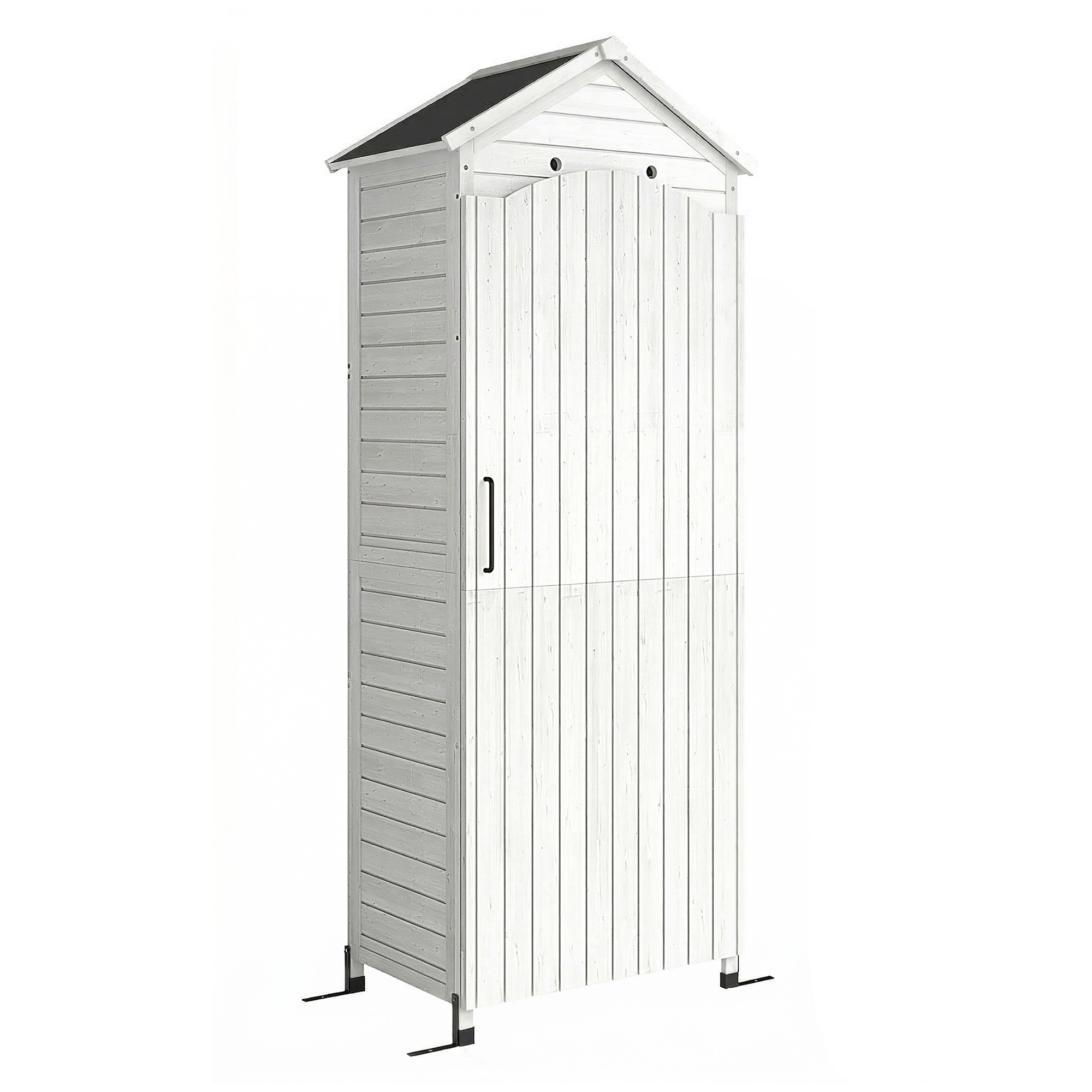 Outsunny Gartenschrank Holz extra hohe Geräteschuppen mit verstellbar Ablage magnetisch Tür galvanisiert Dach Belüftung Kippschutz 85x58x213 cm Geräteschrank Gerätehaus für Garten Terrasse Weiß Aosom