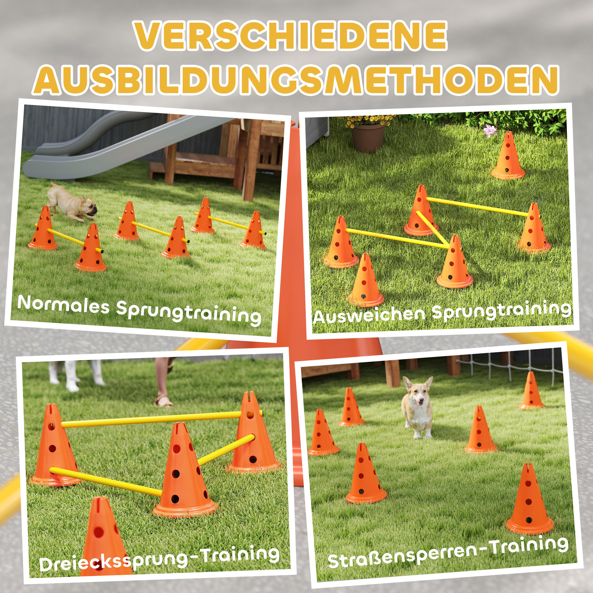 Agility komplekt koertele: 3-osaline agilityvarustus koerte treenimiseks, sh 6 koonust, 3 tõket ja kandekott.