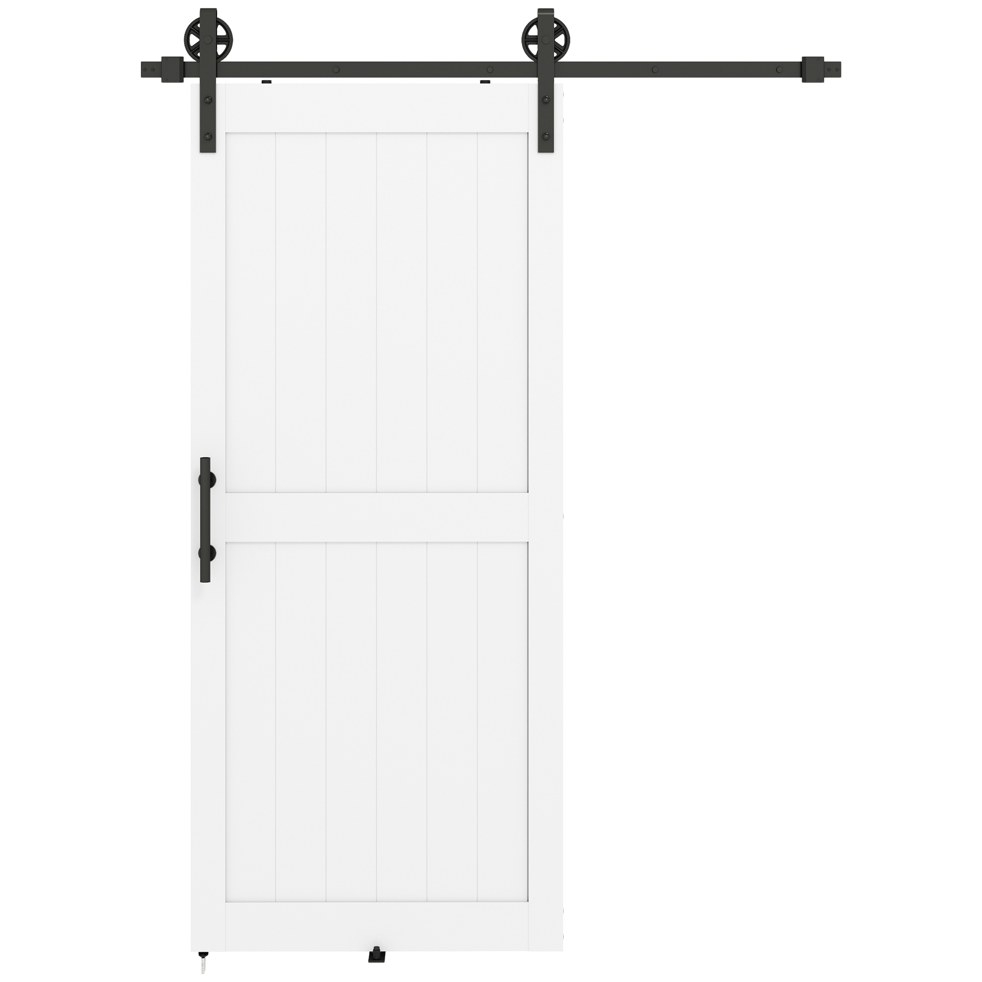 Homcom White 183Cm Sliding Barn Door Kit, Sliding Door With Track, Hardware, Upgraded Rollers And Floor Guide, Handle,