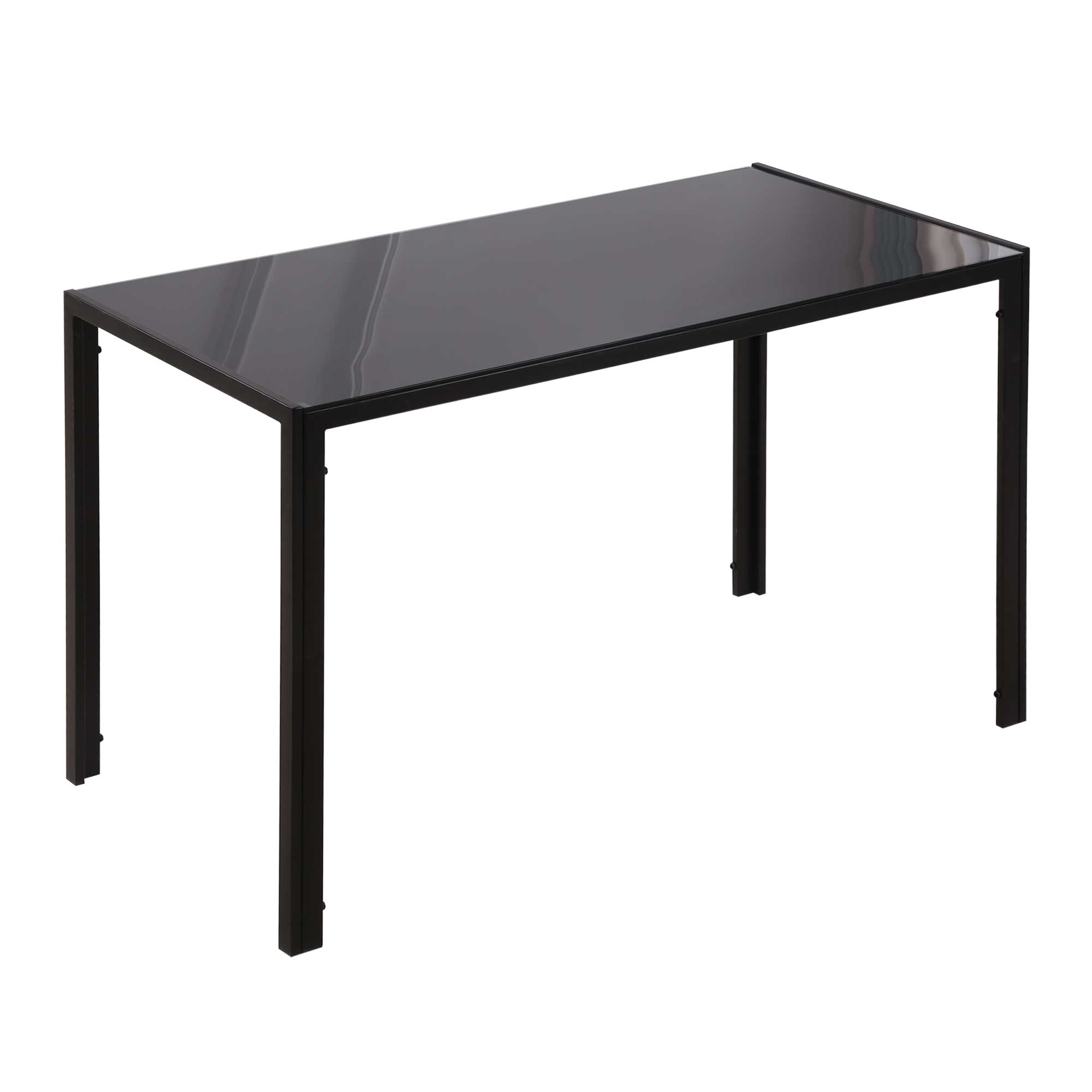 Table à manger pour 4 personnes, table de cuisine avec plateau en verre trempé et pieds en métal, noir