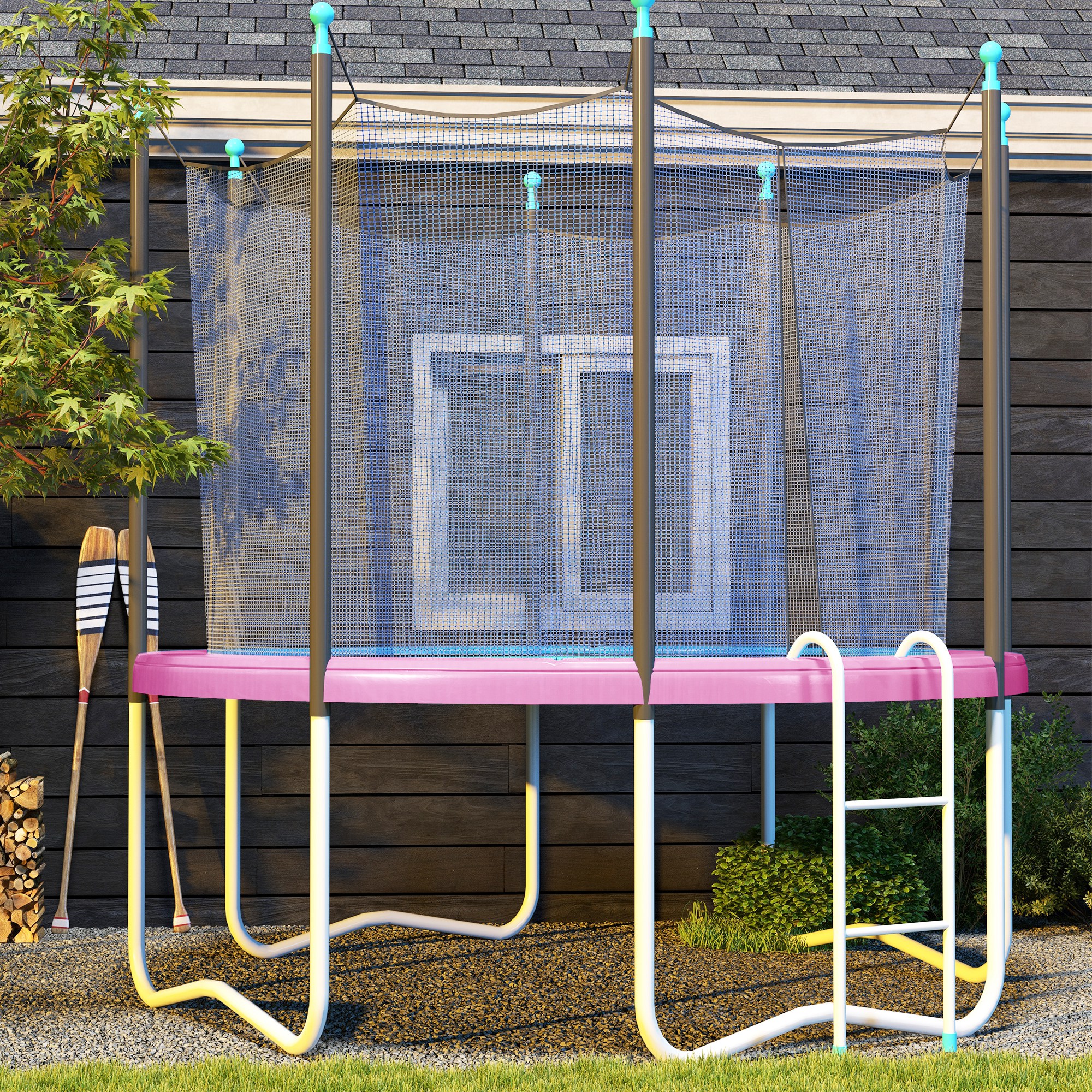 SPORTNOW Trampolin Randabdeckung Ø244 cm breit, Reißfest UV-resistent Federabdeckung, Wasserdicht, Trampolinzubehör Randschutz Sicherheitsnetz Ersatzteile für Gartentrampoline, Rosa   Aosom